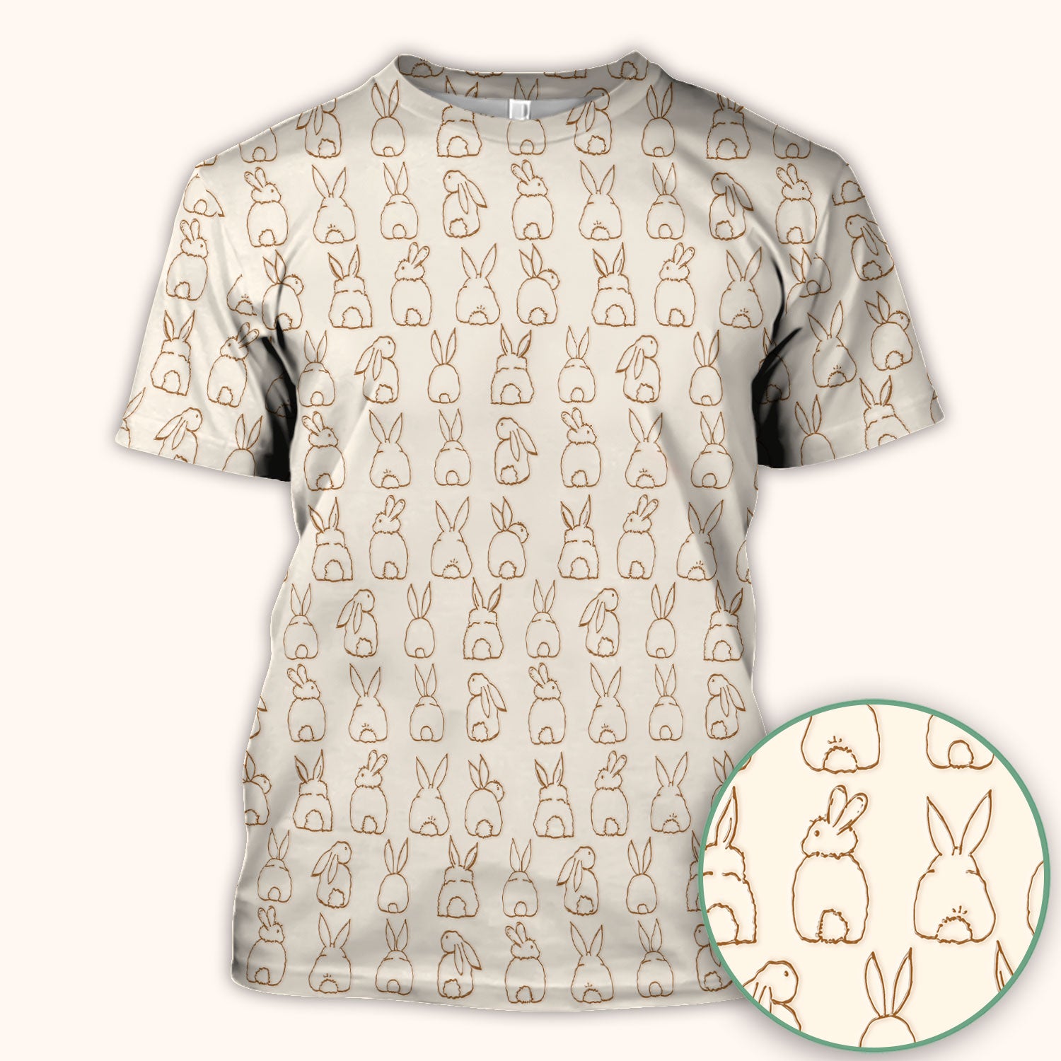 Cartoon Bunny Line Art Pattern Medical Scrub Top, Comfortable Scrubs for Nurses, Easter