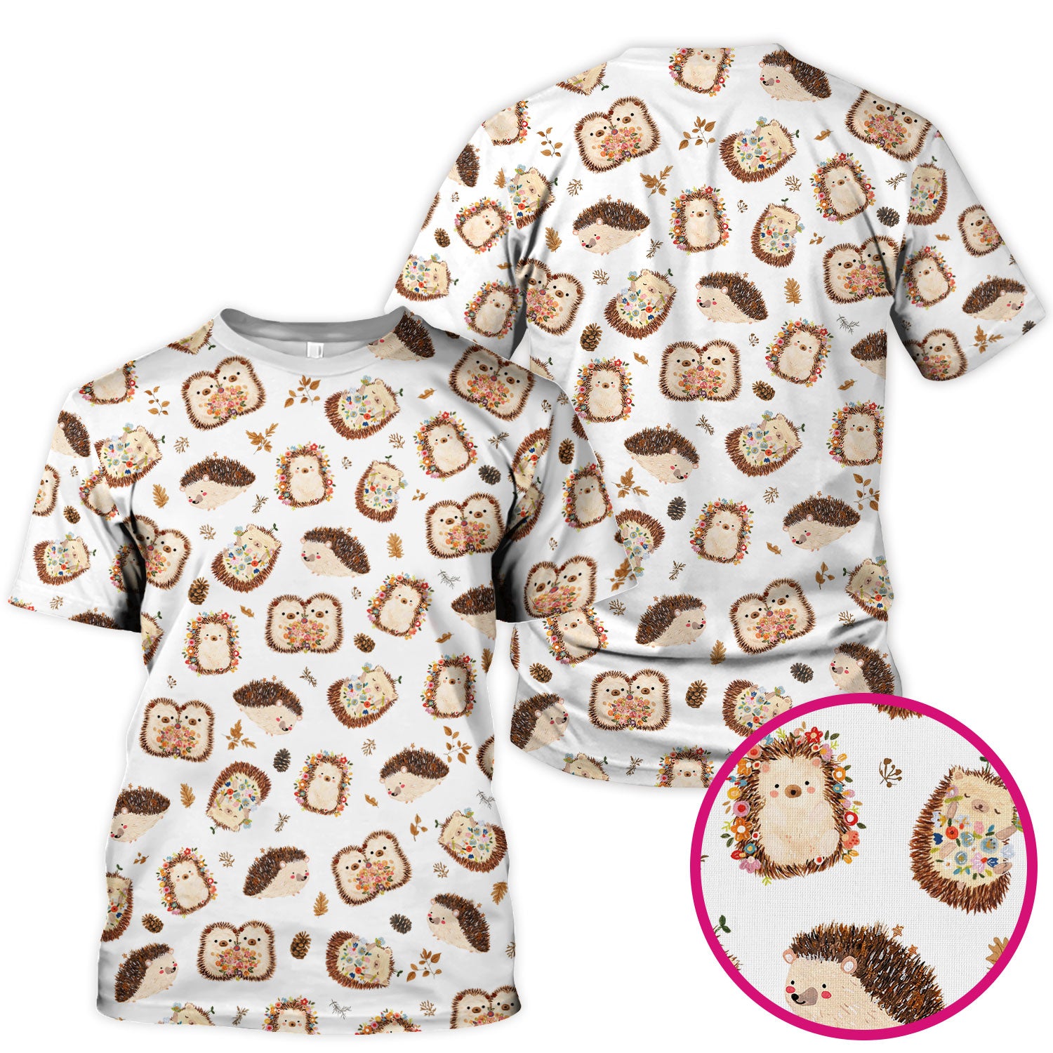 Cute Hedgehog Floral Scrub Top, Breathable Fabrics Nursing Uniform