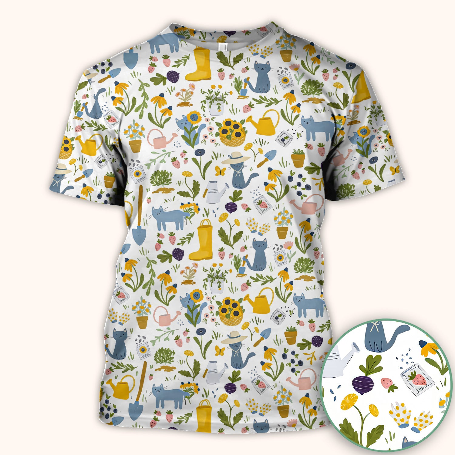 Cat Gardening Wildflower Tools Pattern Scrub Top, Comfortable Scrubs for Nurses