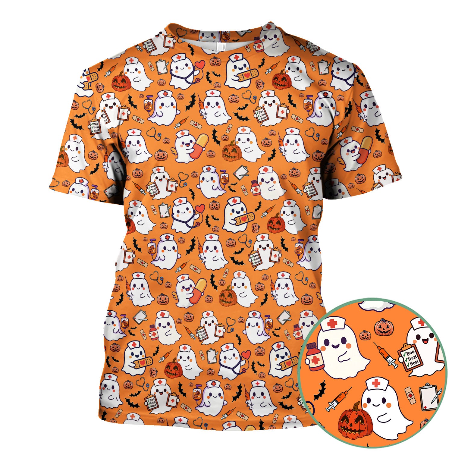 Halloween Scrubs for Women - Pumpkin Shirt - Comfortable Scrubs for Nurses - Breathable Fabrics Nursing Uniform - Holiday Gift for Her