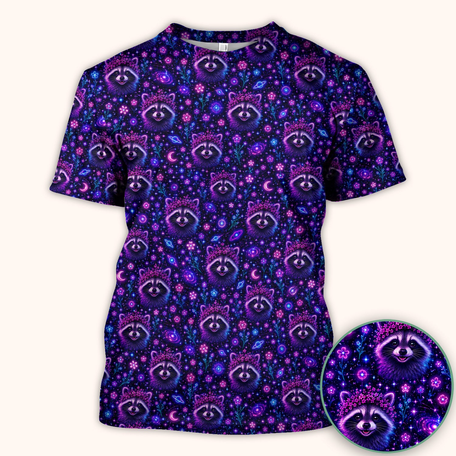 Galaxy Raccoon Nurse Pattern Scrub Top, Comfortable Scrubs for Nurses