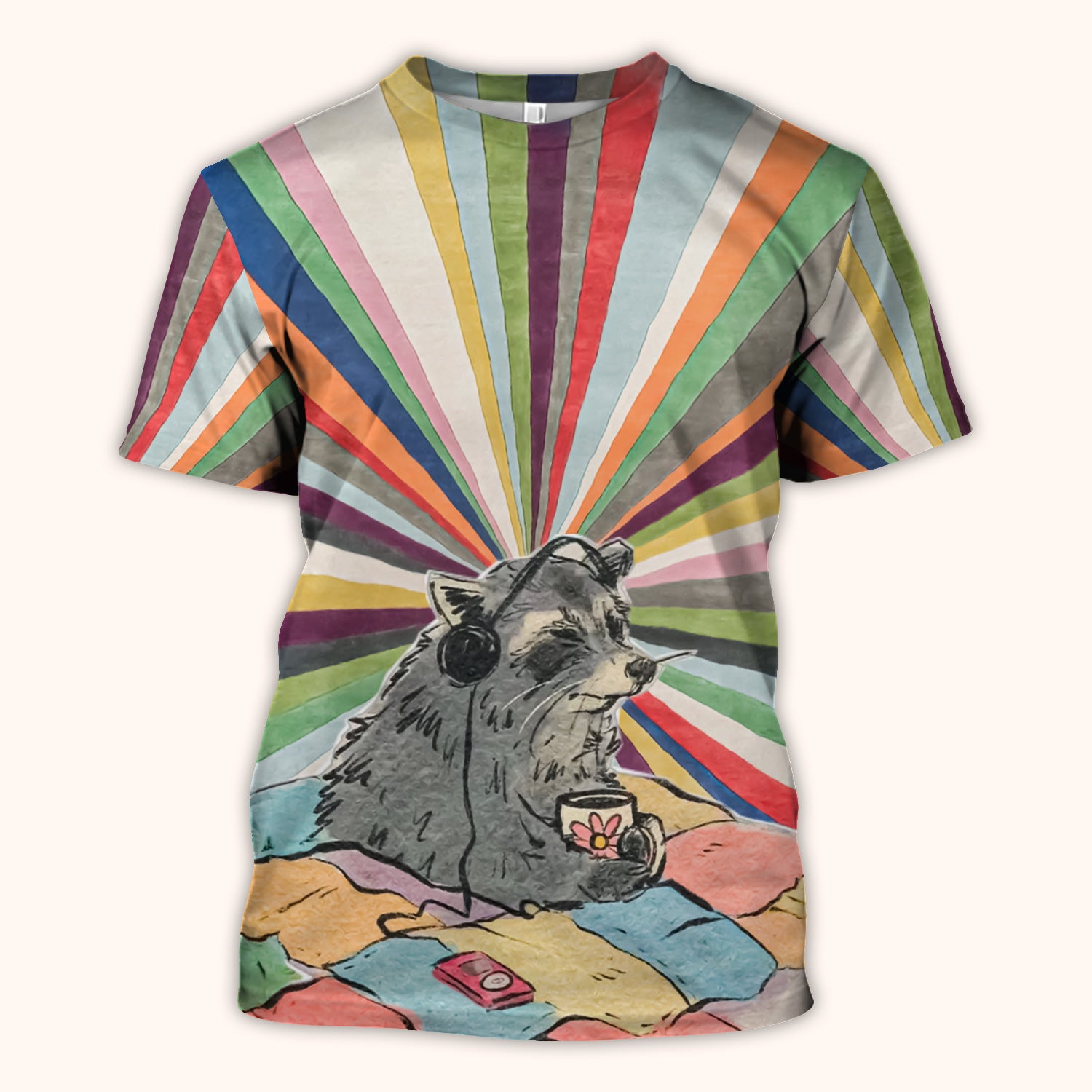 Chill Raccoon Rainbow Music Pattern Scrub Top, Comfortable Scrubs for Nurses