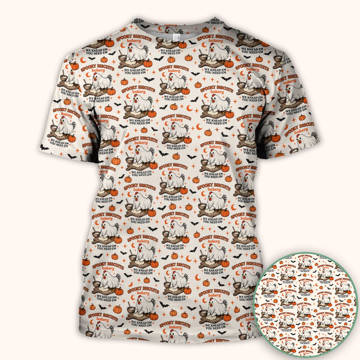 Halloween Spooky Biscuits Chicken Pattern Scrub Top, Comfortable Scrubs for Nurses