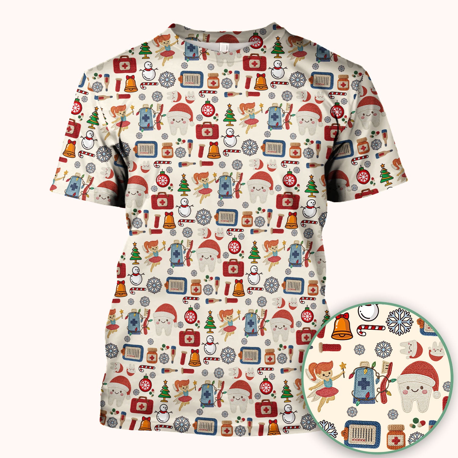 Christmas Dental Scrub Top - Cute Santa Tooth & Snowman Shirt - Festive Holiday Medical Uniform for Dentists, Hygienists & Nurses