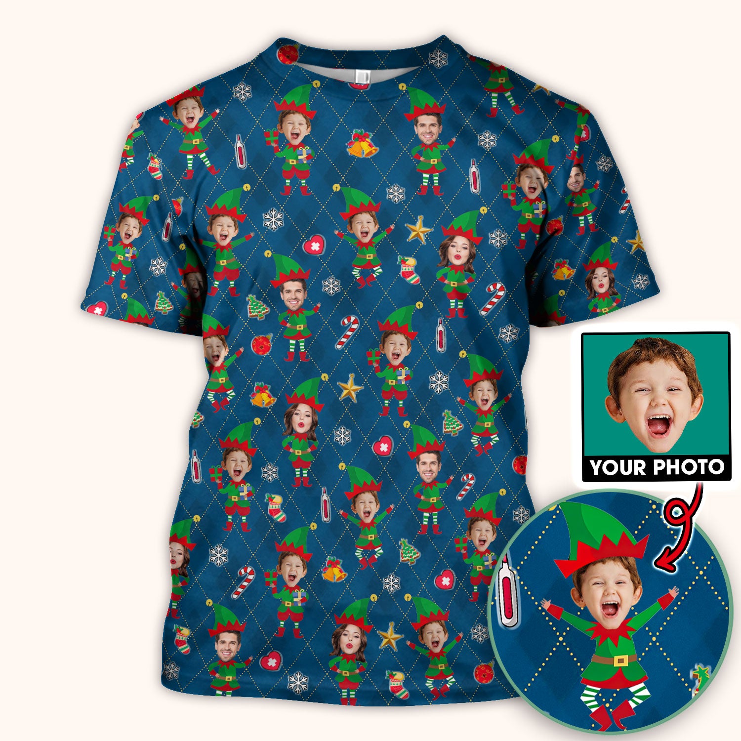 Personalized Face Nurse Shirt, Custom Photo Christmas Scrub Top, Funny Holiday Medical Uniform For Nursing