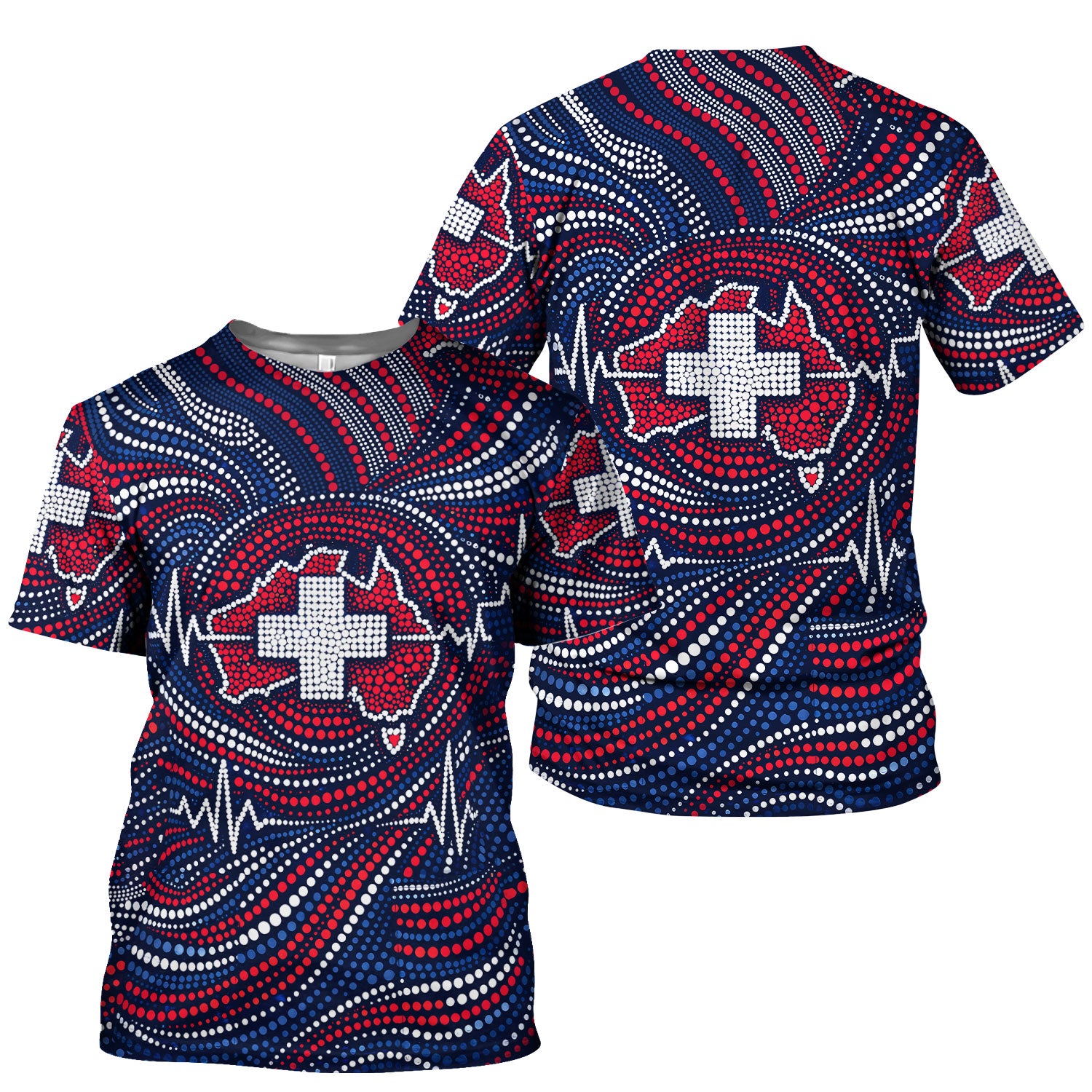Dot Art Medical Cross Heartbeat Print Scrub Top, Comfortable Scrubs for Nurses