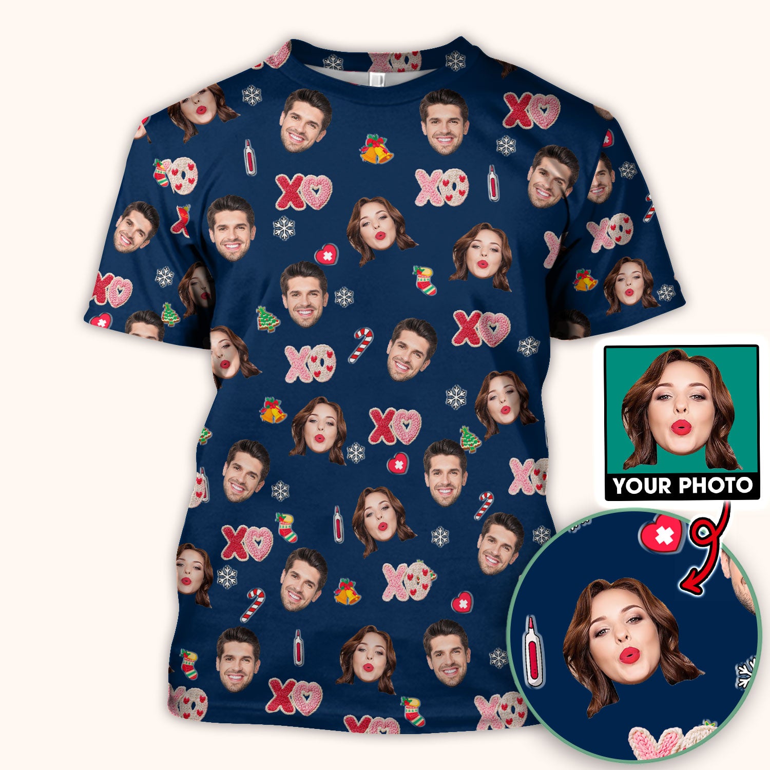 Personalized Photo Scrub Top, Custom Face XOXO Scrub Shirt, Breathable Fabrics Nursing Uniform