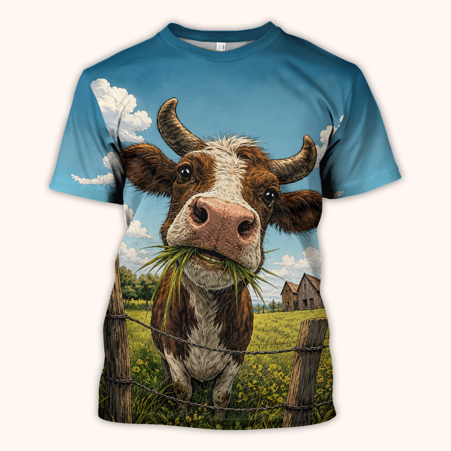 Curious Highland Cow Farm Scene Scrub Top, Comfortable Scrubs for Nurses