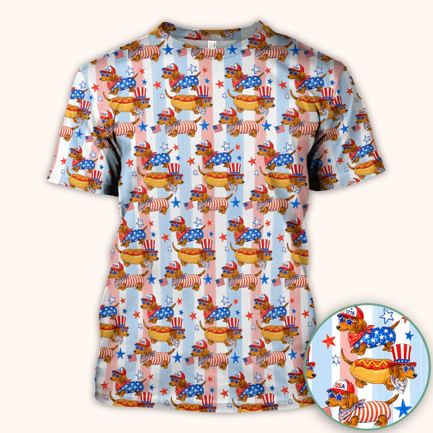 Fourth Of July Dachshund Pattern Scrub Top, Comfortable Scrubs for Nurses