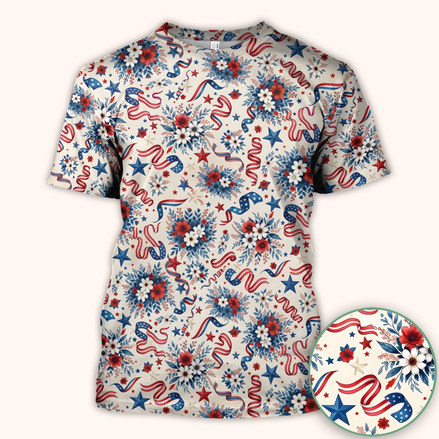 Patriotic Floral Ribbon Nurse for RN & CNA, Americana Healthcare Workers Uniform Scrub Top, Comfortable Scrubs for Nurses
