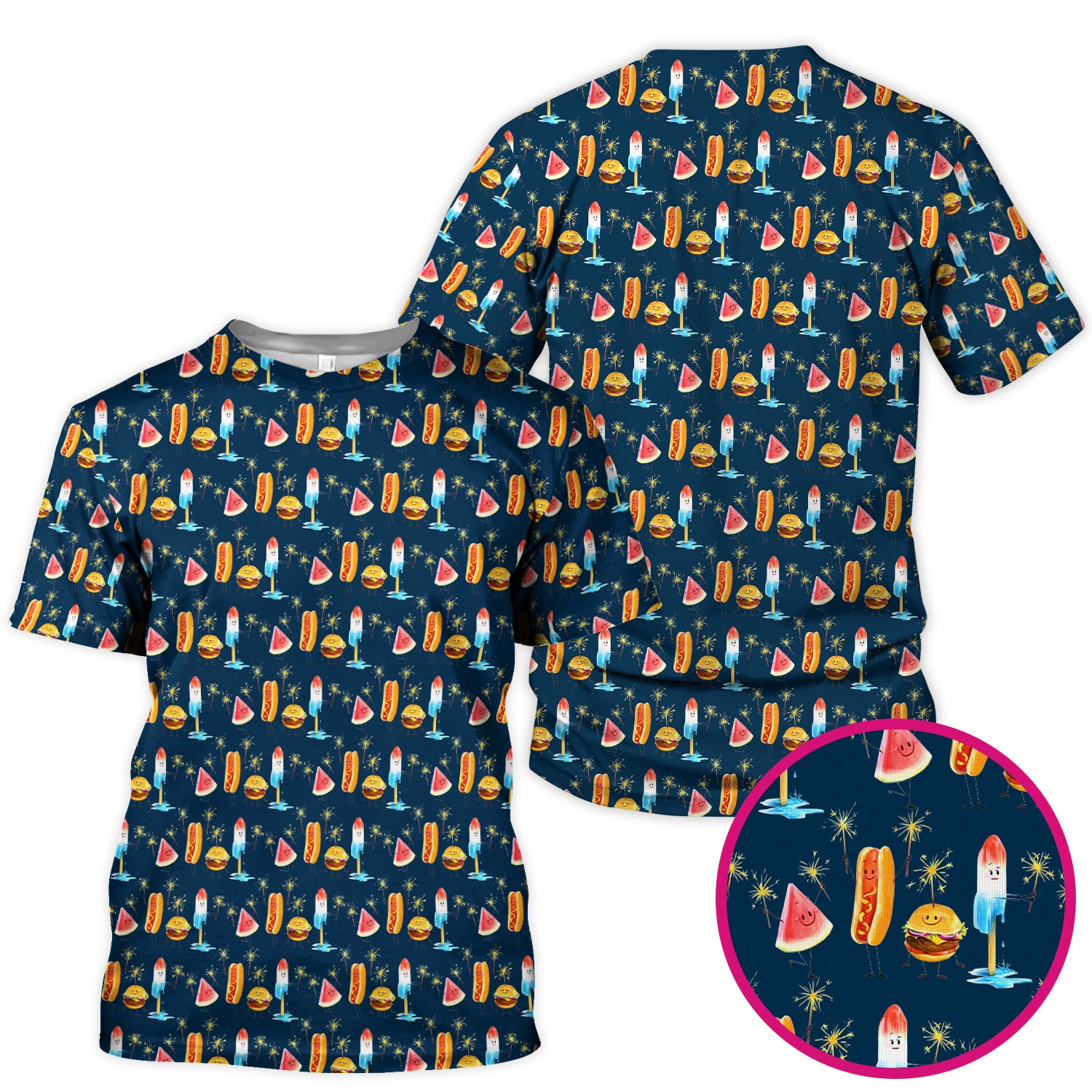 Funny Summer Food Icons Pattern Scrub Top, Comfortable Scrubs for Nurses