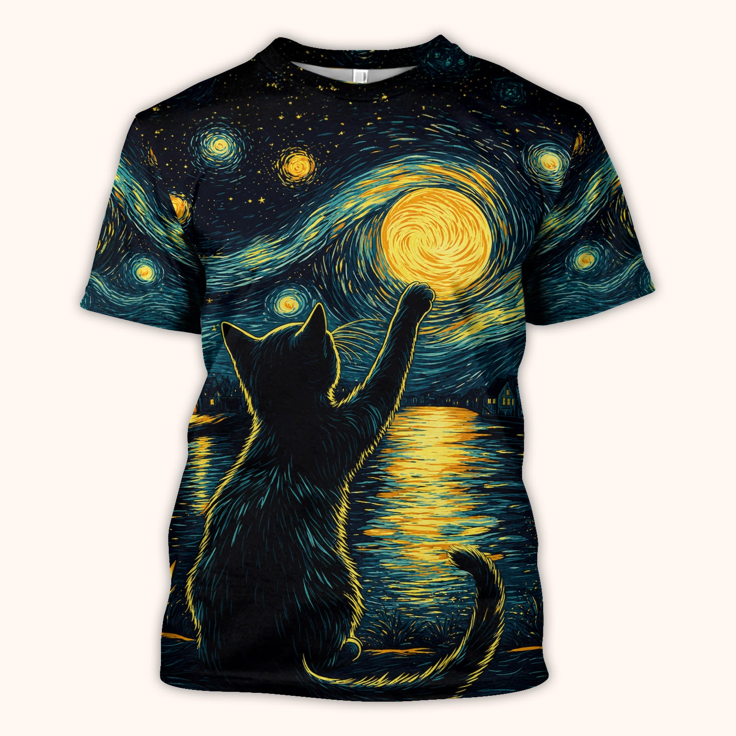 Starry Moonlit Black Cat Scrub Top, Comfortable Scrubs for Nurses