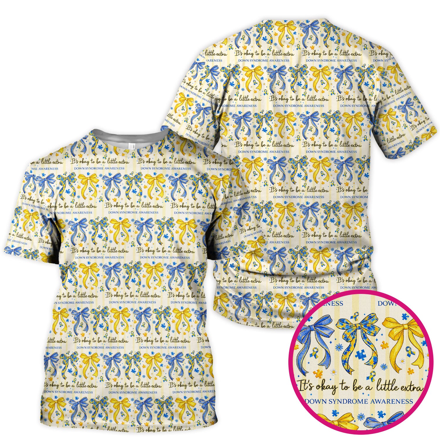 Down Syndrome Awareness Ribbon Pattern Scrub Top Comfortable Nurse Workwear Top