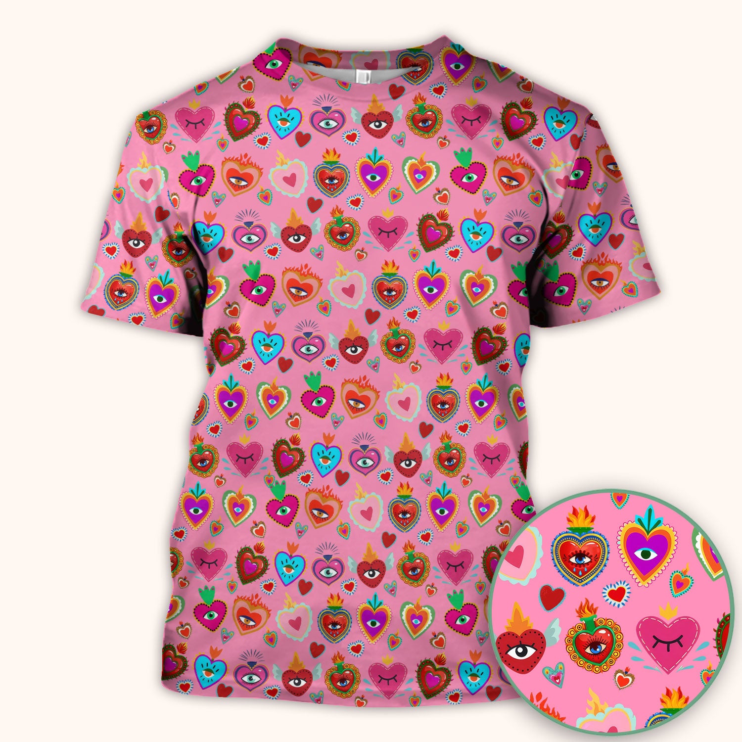 Valentine Colorful Sacred Heart Print Medical Scrub Top, Comfortable Scrubs for Nurses