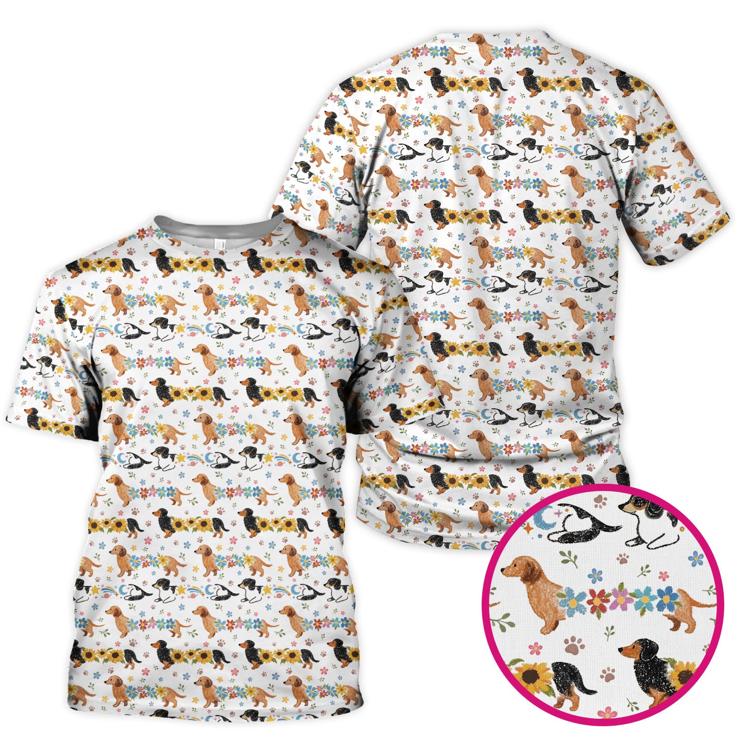Floral Wiener Dog Pattern Scrub Top, Medical Scrubs for Nurses