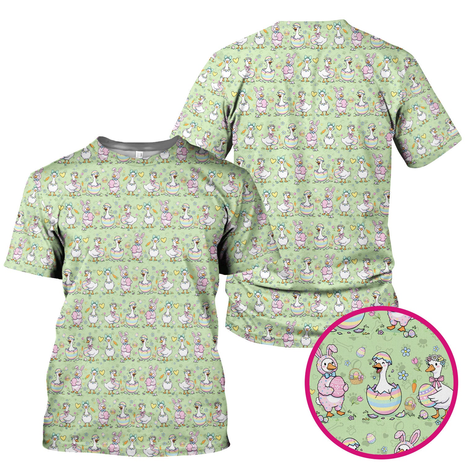 Pastel Easter Goose Bunny Egg Pattern Scrub Top, Comfortable Scrubs for Nurses
