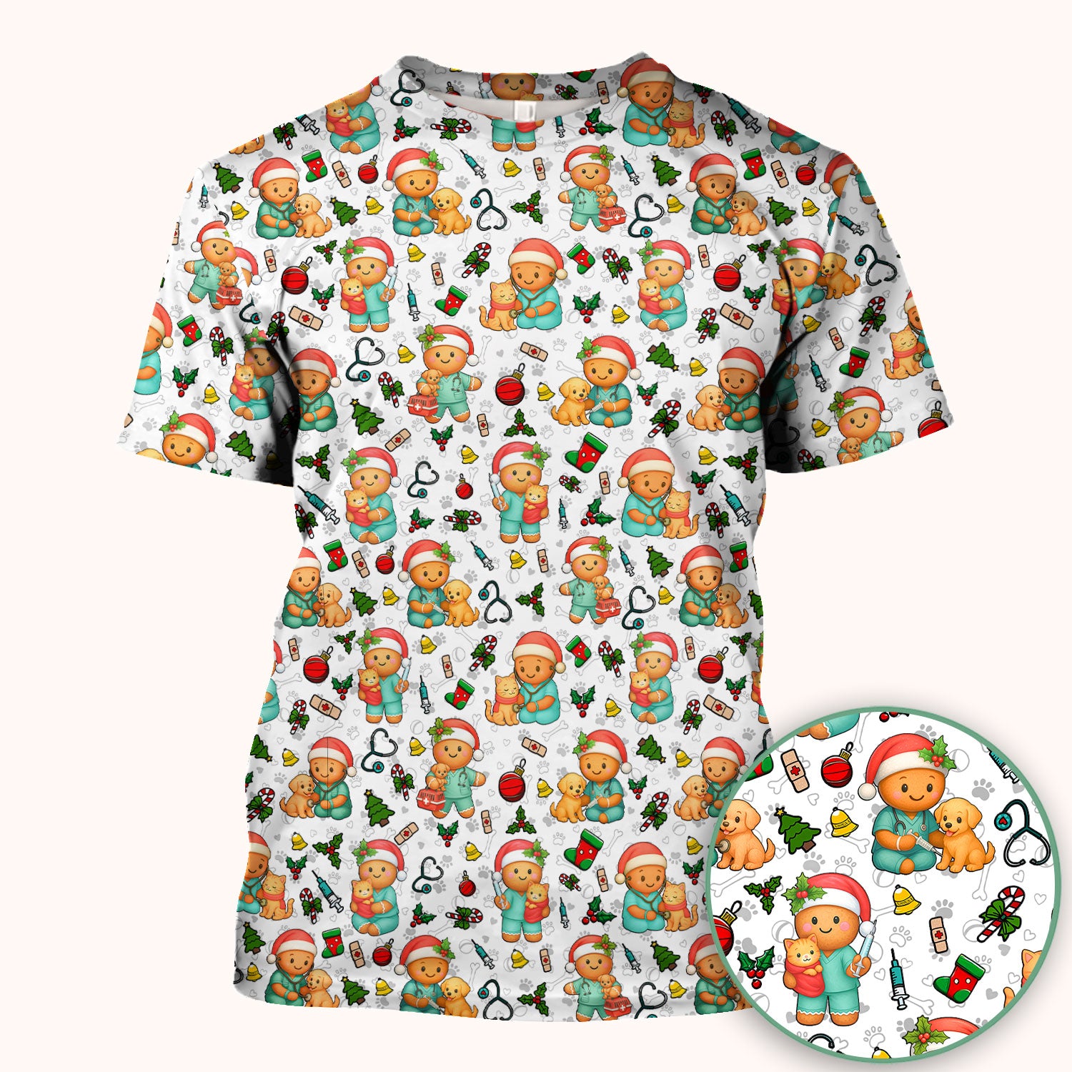 Cute Pharmacy Christmas Scrub Top – Funny Gingerbread Nurse Print Shirt – Festive Holiday Medical Uniform for Pharmacy Tech and Doctor