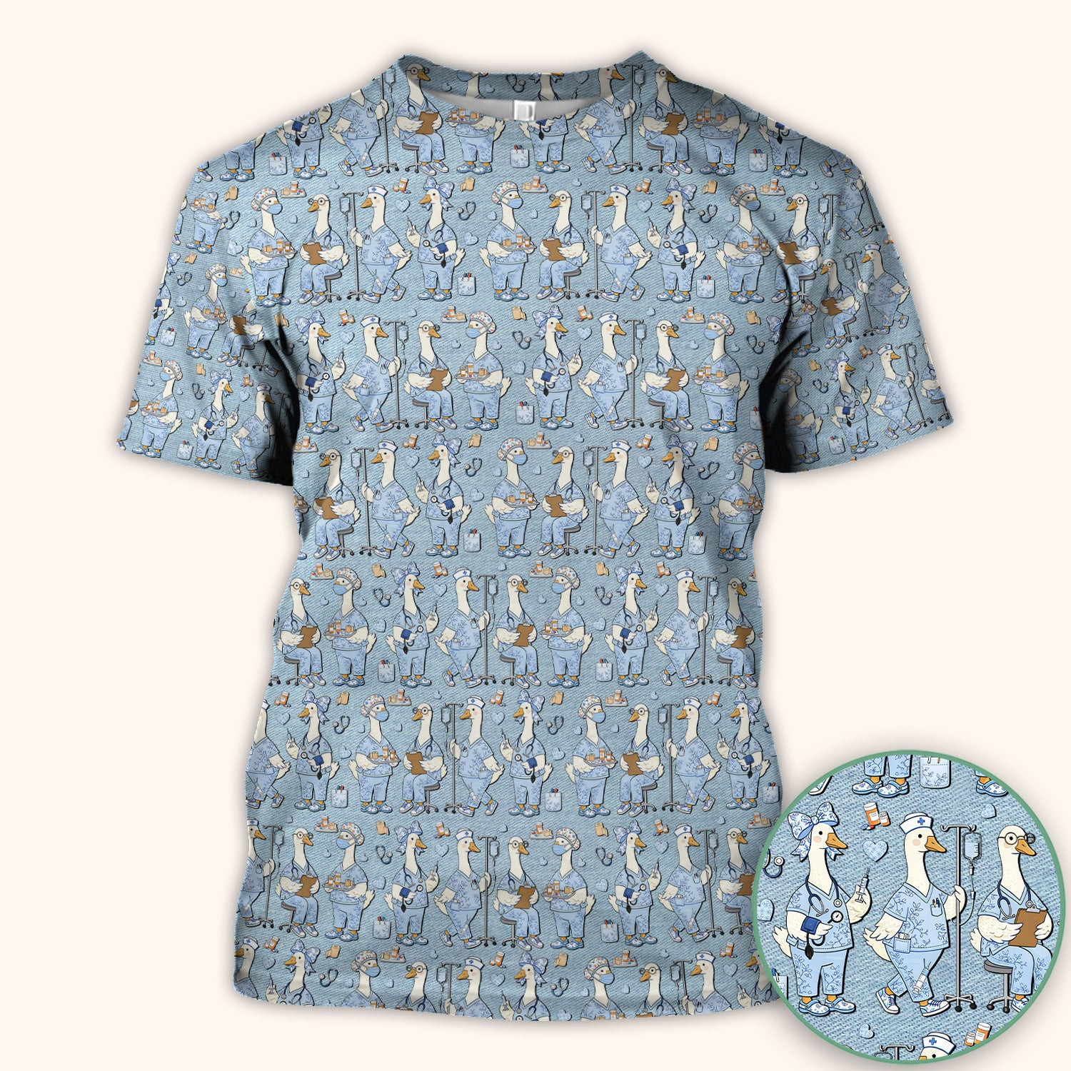 Cute Nurse Goose Working Pattern Scrub Top, Comfortable Scrubs for Nurses