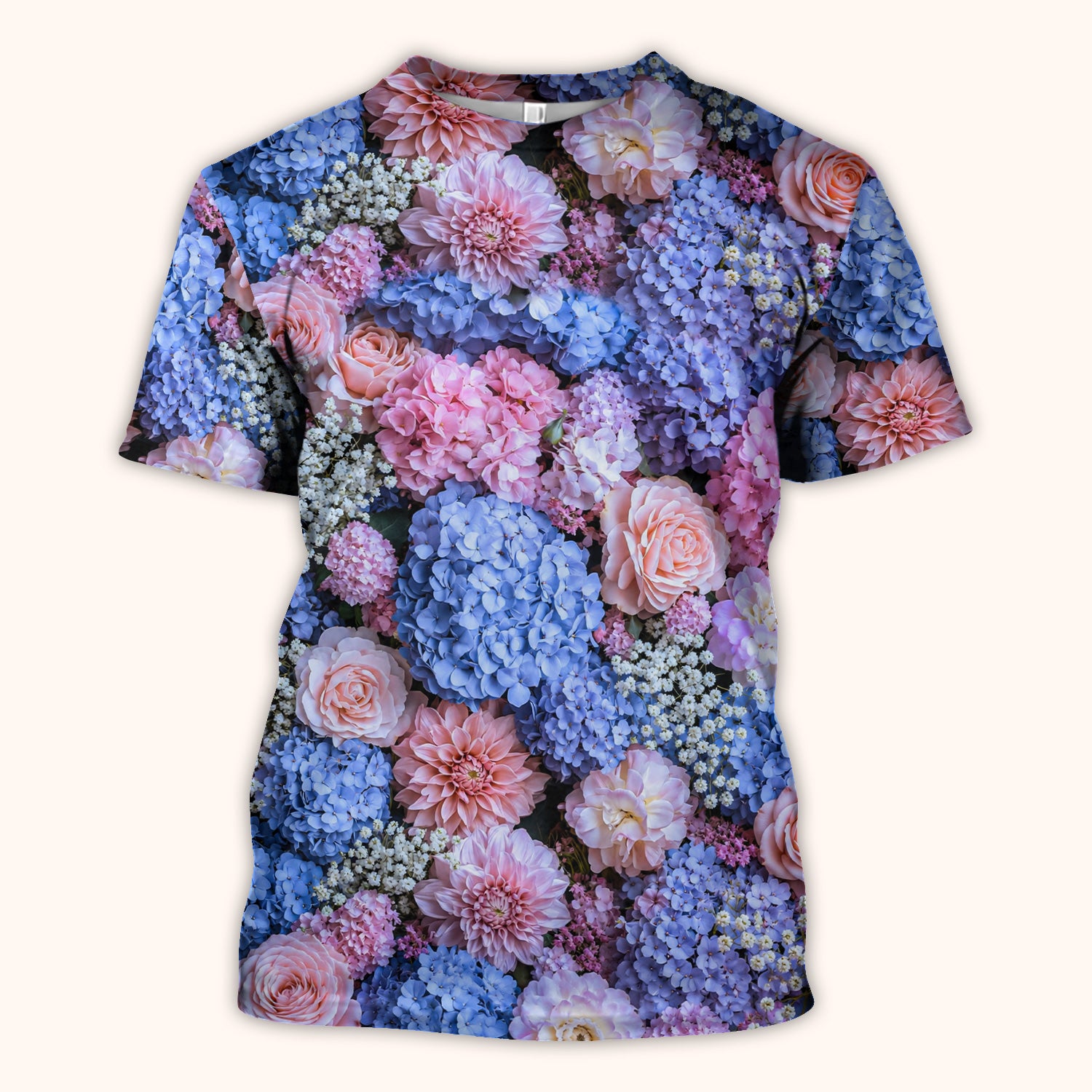 Cute Pastel Hydrangea Rose Blossom Pattern Scrub Top, Comfortable Scrubs for Nurses