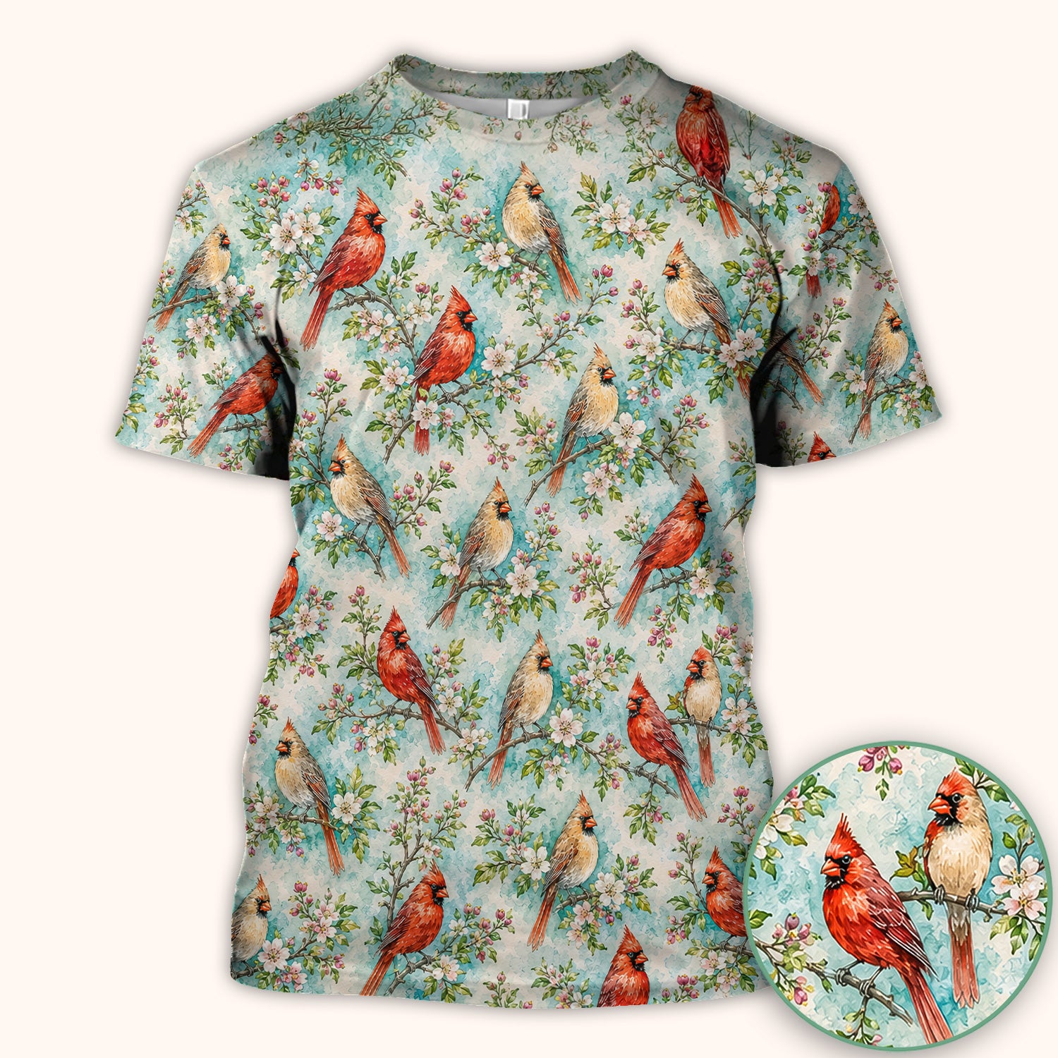 Cardinal Blossom Branch Pattern Scrub Top, Comfortable Scrubs for Nurses