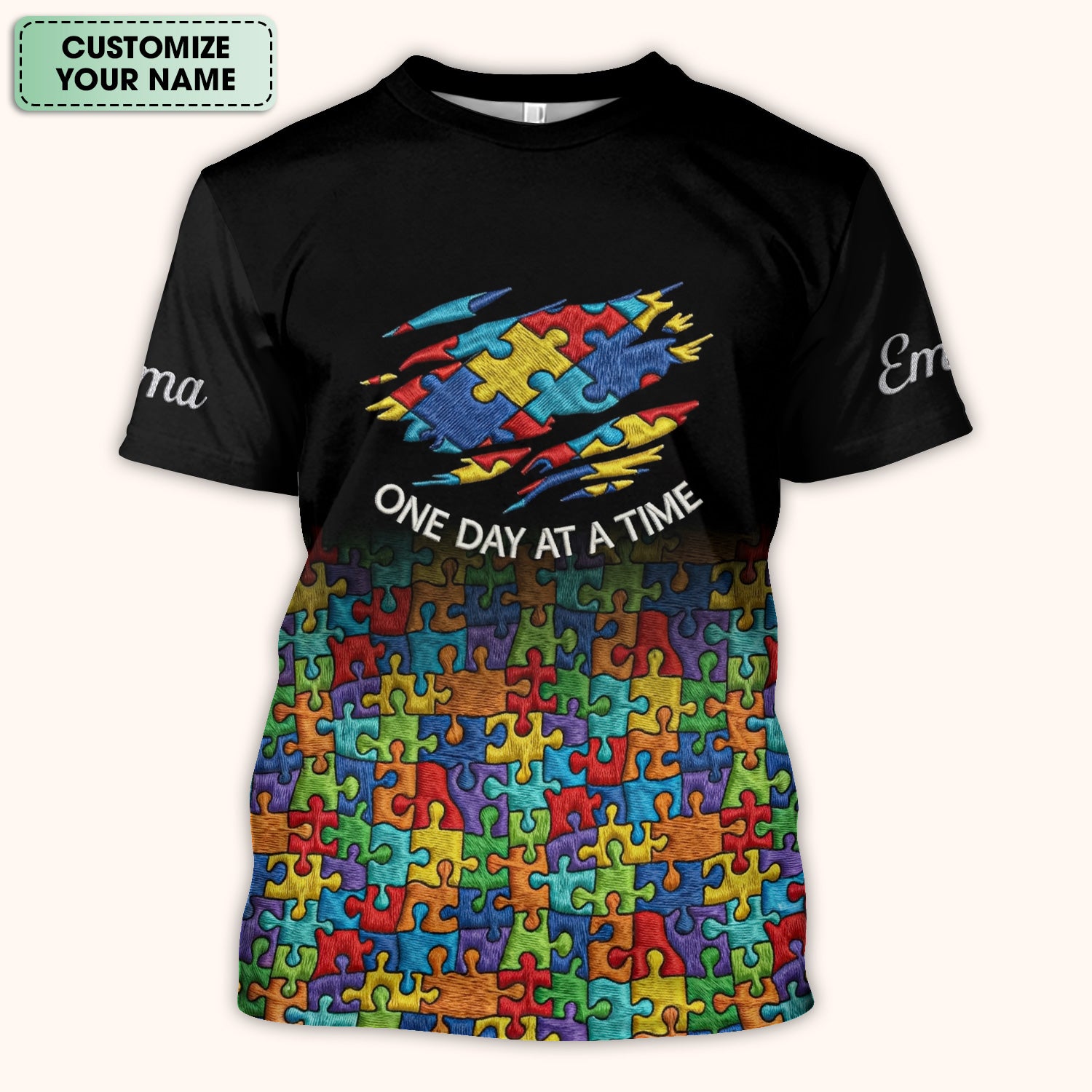 Personalized Autism Puzzle One Day At A Time Scrub Top,  Comfortable Scrubs for Nurses
