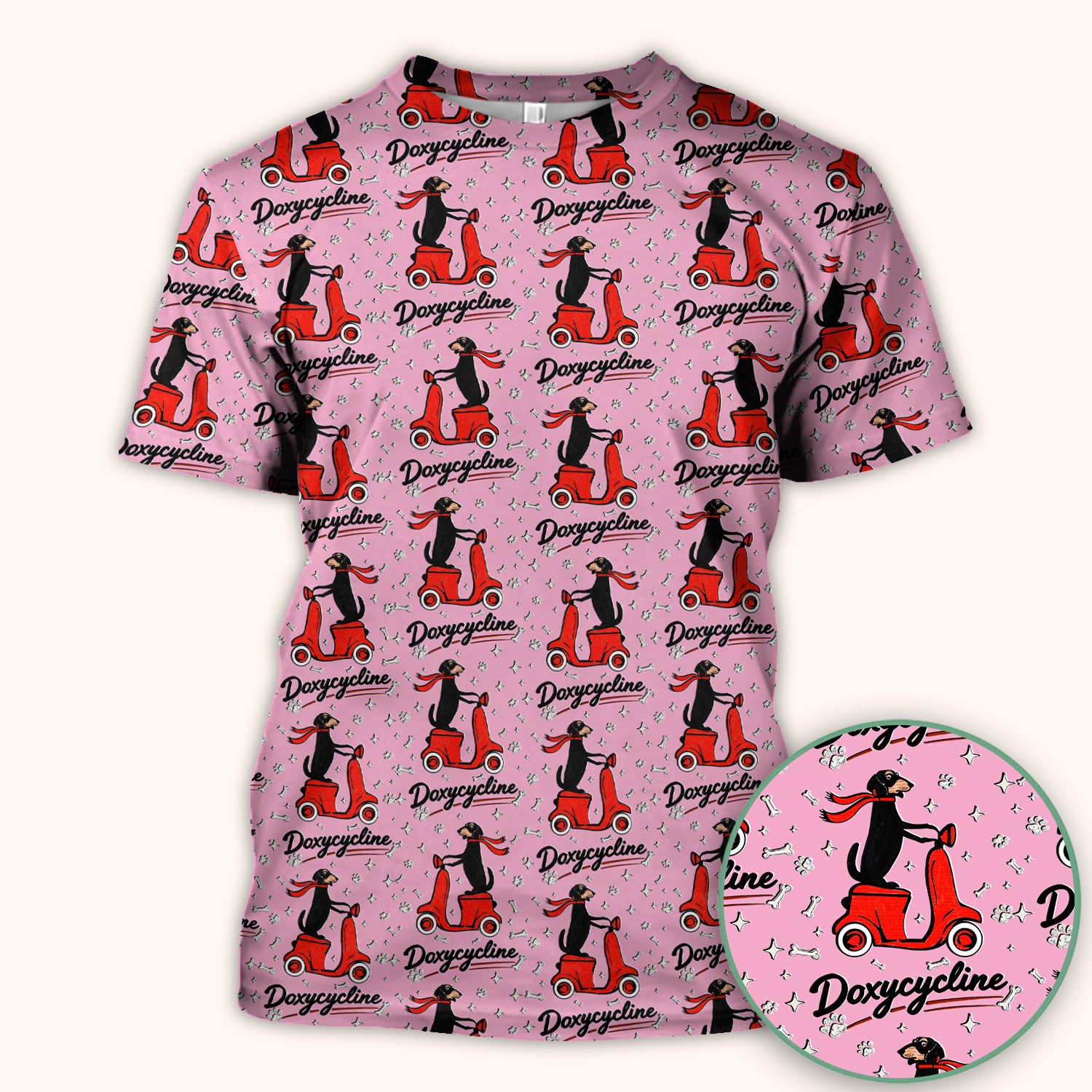 Funny Dachshund Riding Scooter Doxycycline Print Scrub Top ,Comfortable Scrubs for Nurses