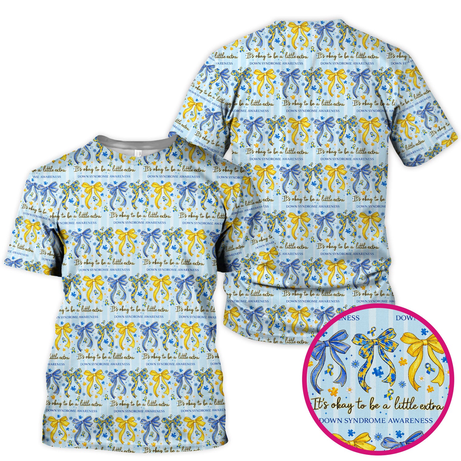 Down Syndrome Awareness Ribbon Pattern Scrub Top Comfortable Nurse Workwear Top
