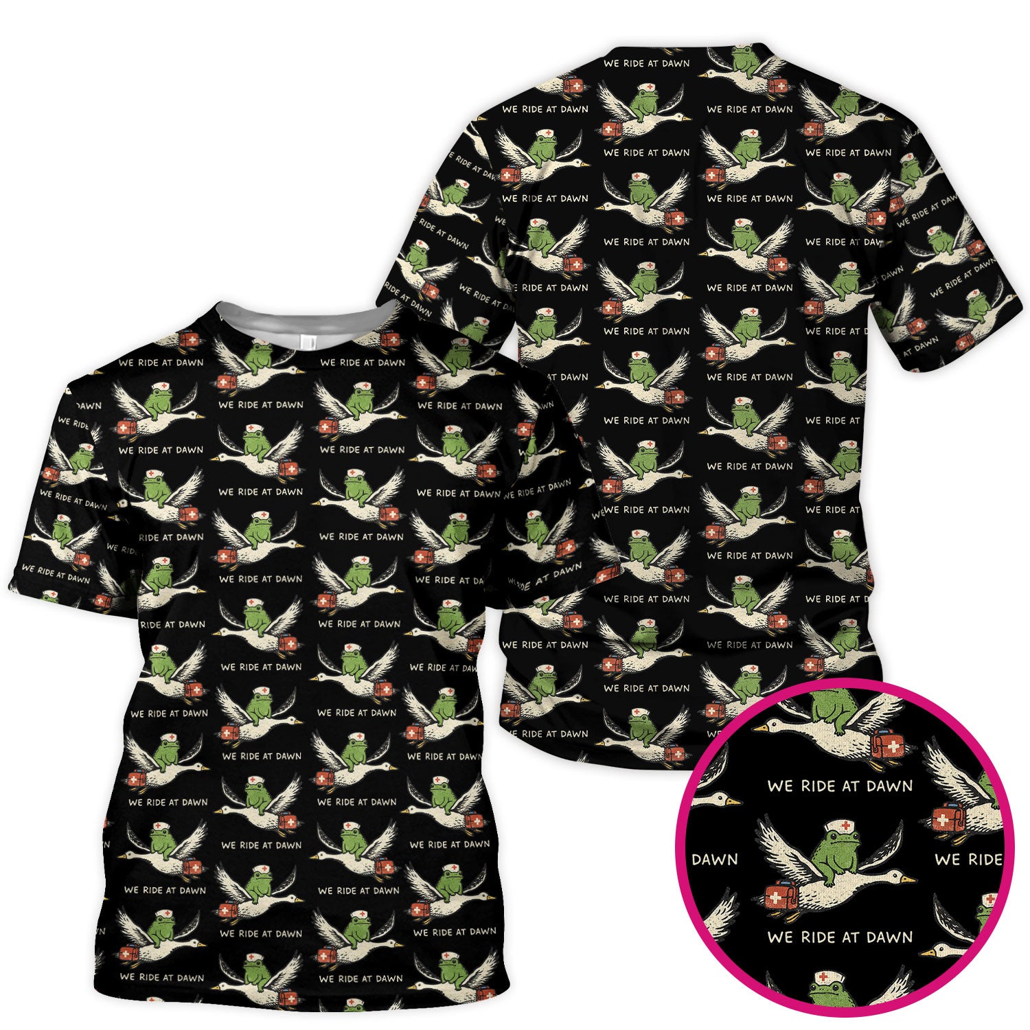 Funny Frog Riding Goose Nurse Pattern Scrub Top, Comfortable Scrubs for Nurses