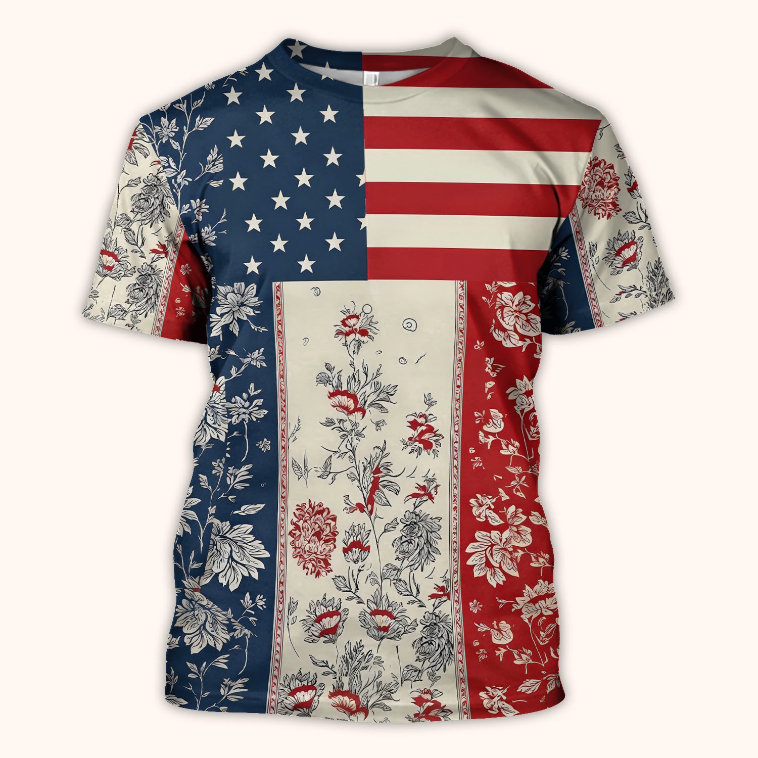 Patriotic Nurse Flag Patchwork Pattern Scrub Top, Comfortable Scrubs for Nurses