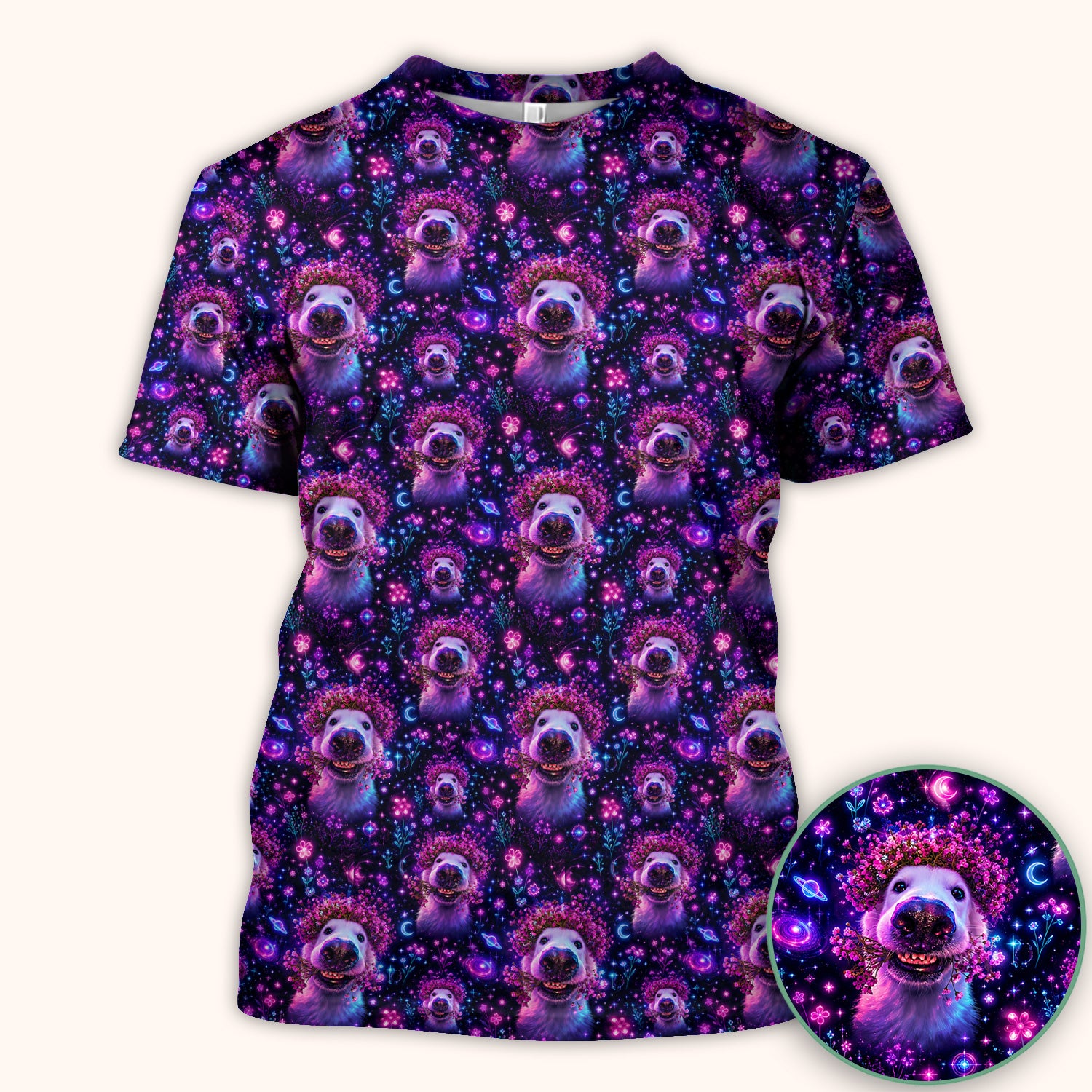 Galaxy Golden Retriever Nurse Scrub Top for RN, CNA, Veterinary Staff, Dog Lover Uniform