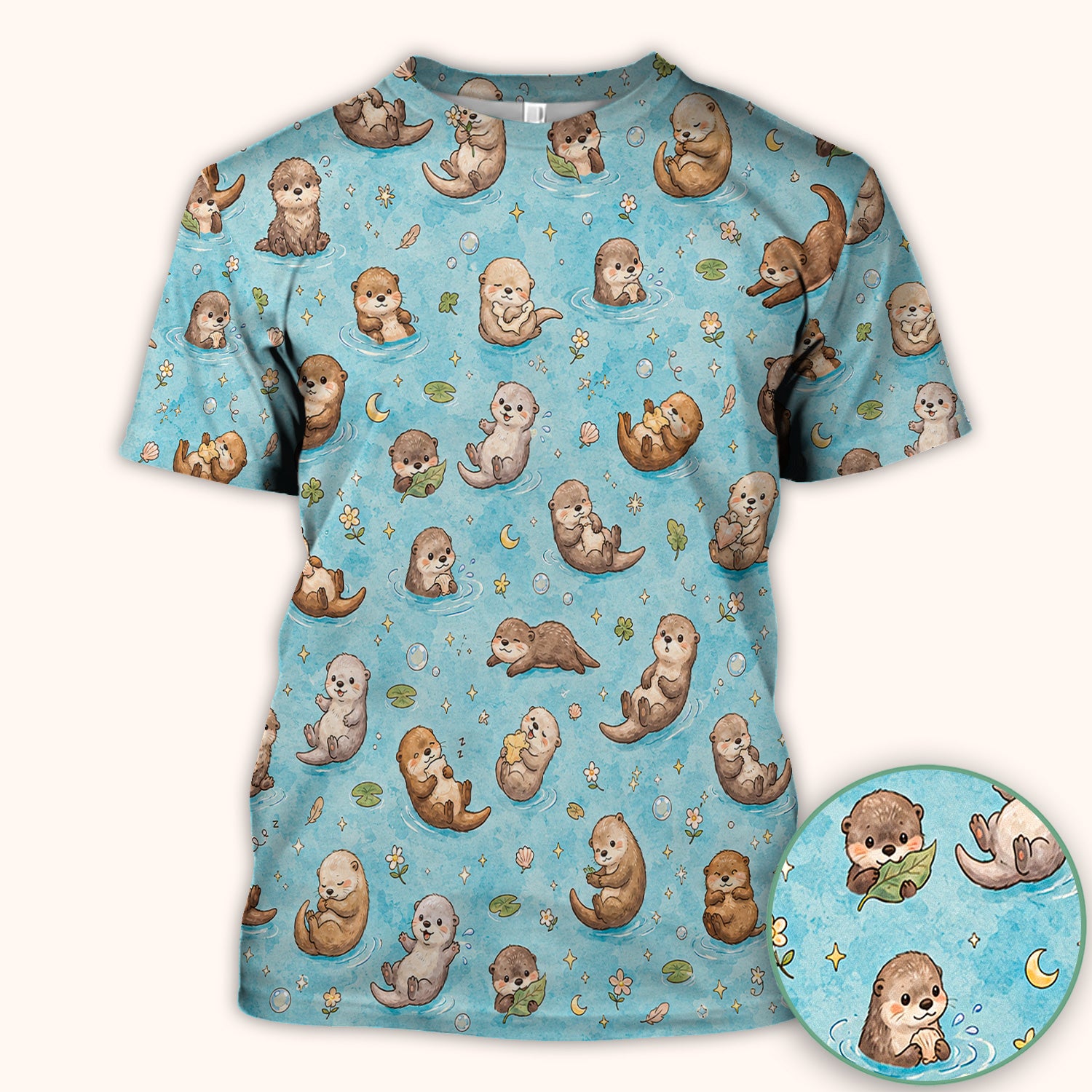 Cute Otter Pond Nurse Scrub Top for Pediatric Nurses, RN, CNA, Water Animal Uniform