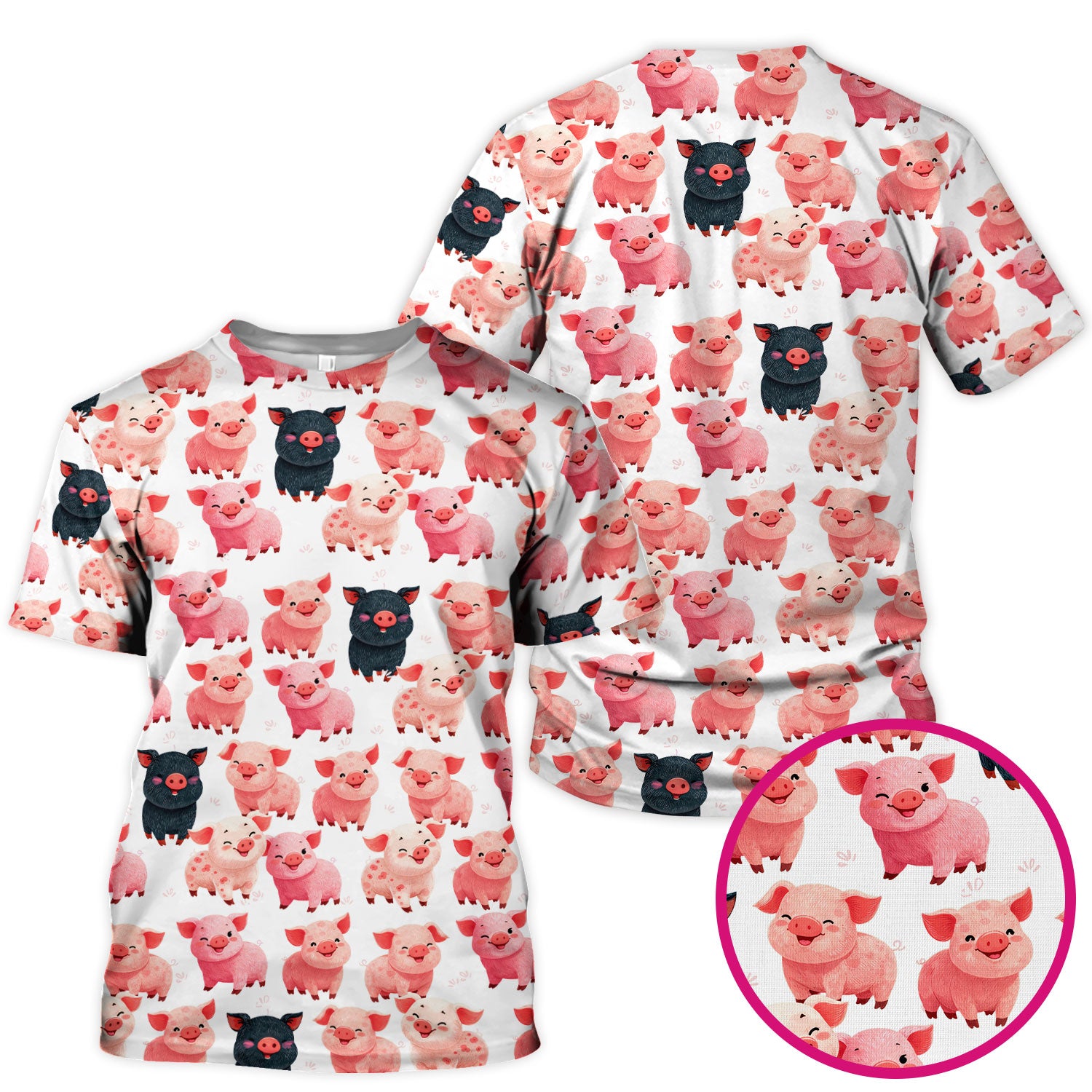 Funny Farm Pig Cartoon Pattern Scrub Top, Comfortable Scrubs for Nurses