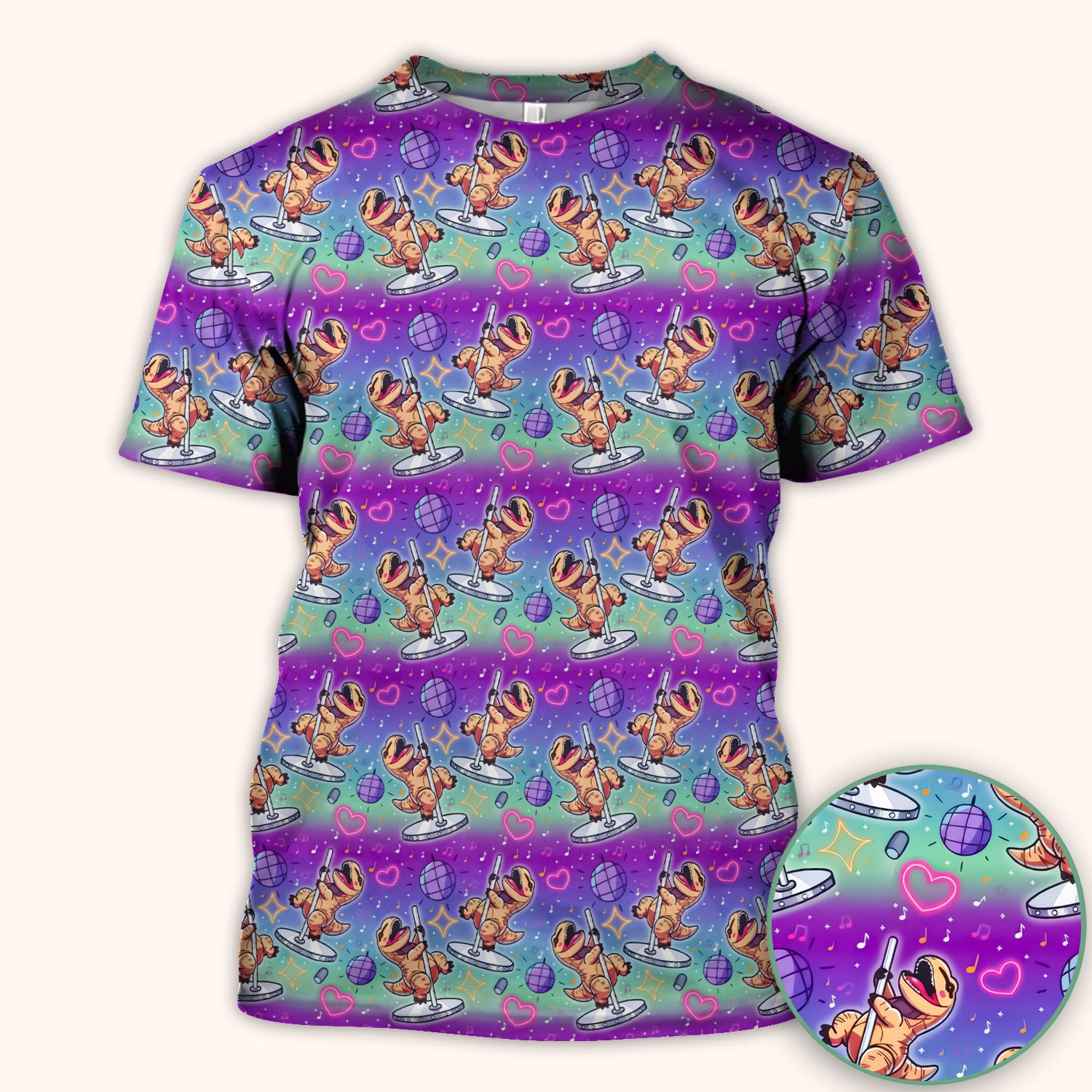 Funny Dancing Dinosaur Disco Party Pattern Nurse Scrub Top, Comfortable Scrubs for Nurses