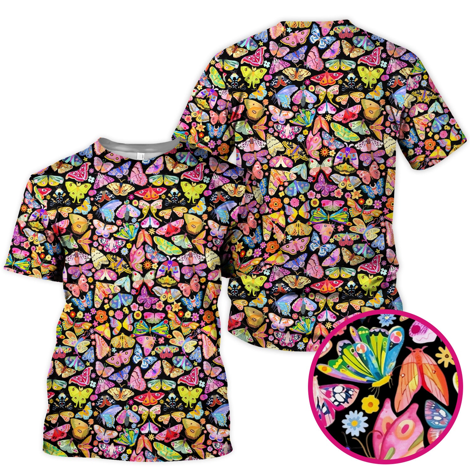 Cute Bright Butterfly Moth Floral Scrub Top, Comfortable Scrubs for Nurses