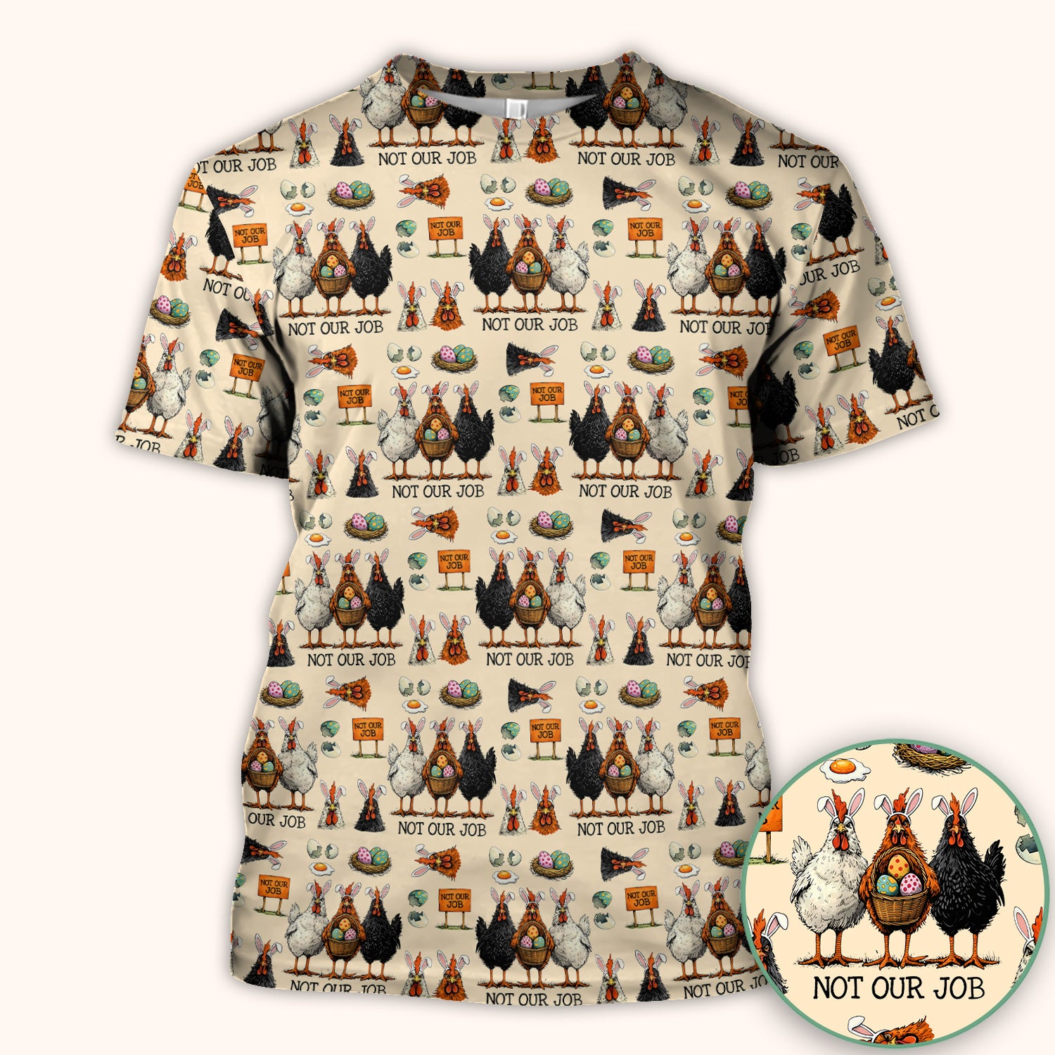 Funny Easter Chicken Humor Pattern Scrub Top, Comfortable Scrubs for Nurses