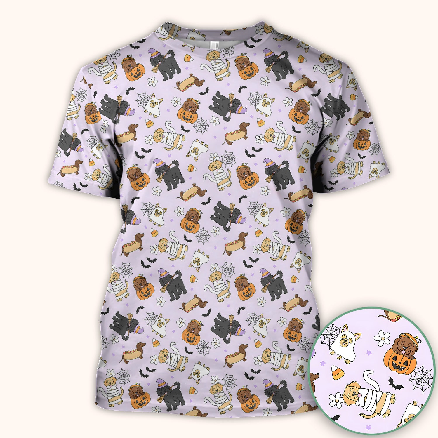 Cute Halloween Costumed Pets Scrub Top, Comfortable Scrubs for Nurses