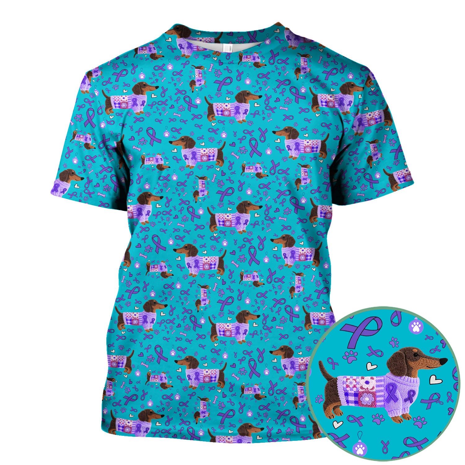 Wiener Dog Purple Ribbon Cancer Awareness Scrub - Breathable Fabrics Nursing Uniform - Comfortable Scrubs for Nurses