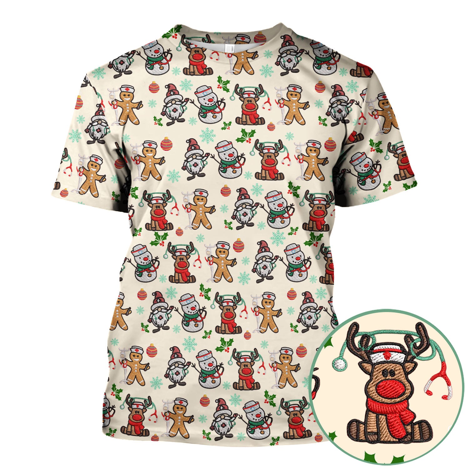 Christmas Gingerbread Scrubs for Women - Comfortable Scrubs for Nurses - Reindeer Santa Med Shirt - Breathable Fabrics Nursing Uniform