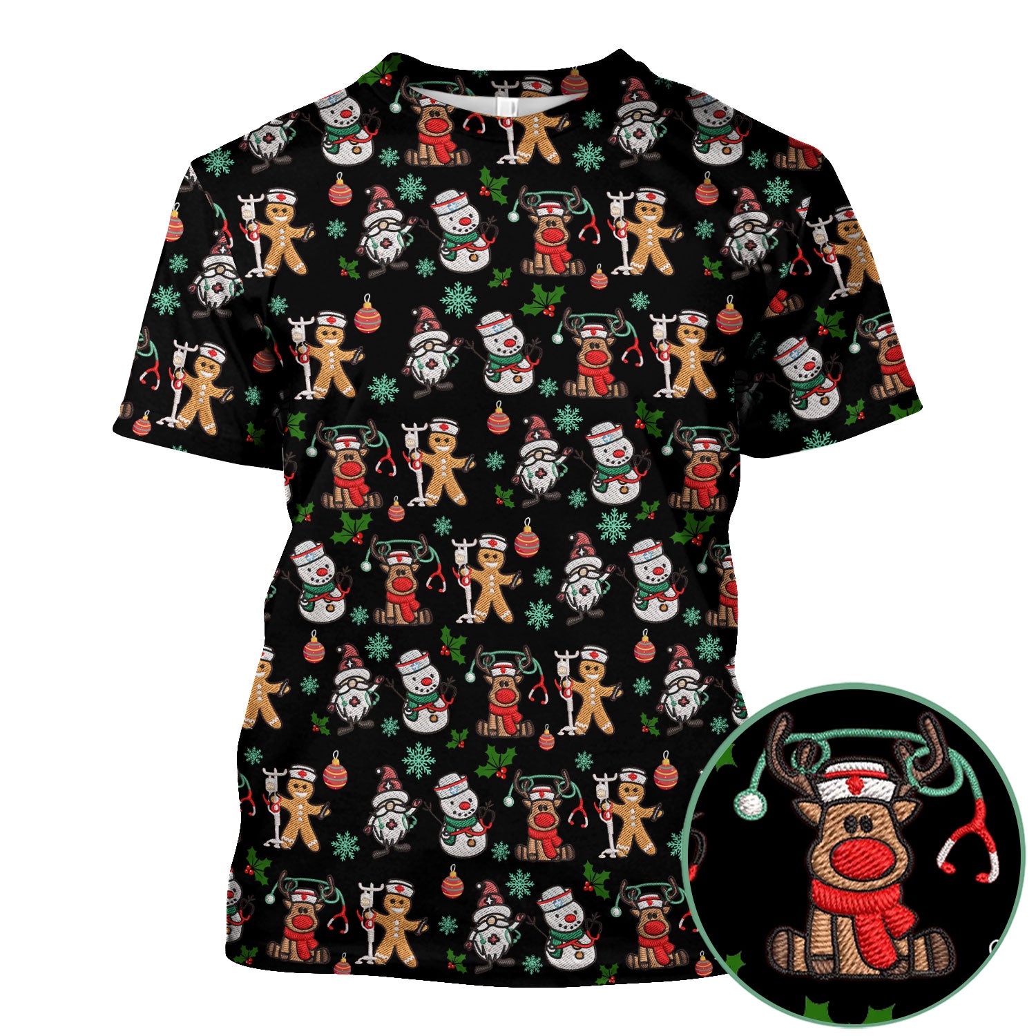 Christmas Gingerbread Scrubs for Women - Comfortable Scrubs for Nurses - Reindeer Santa Med Shirt - Breathable Fabrics Nursing Uniform