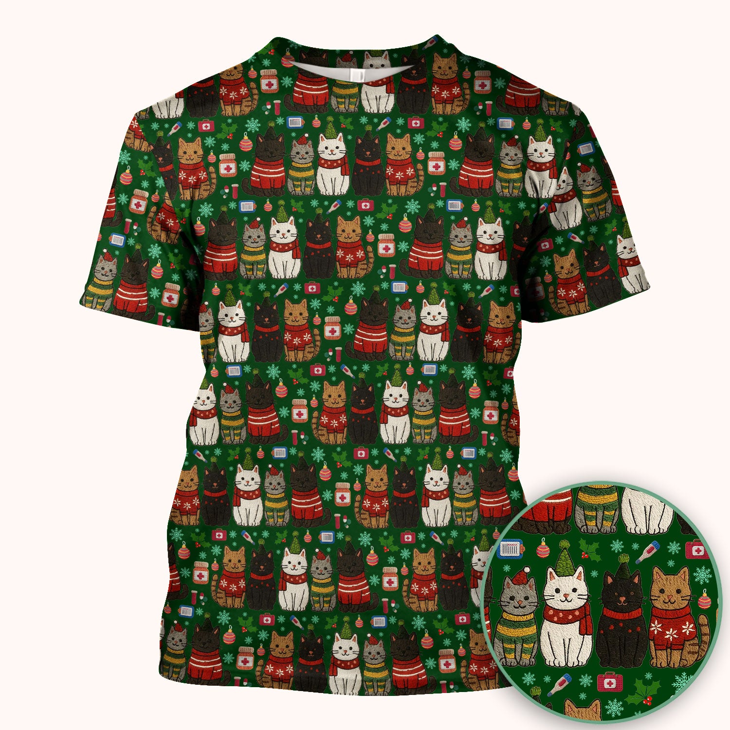 Christmas Cat Scrub Top, Funny Holiday Nurse Shirt, Festive Medical Uniform For Women RN LPN CNA Gift