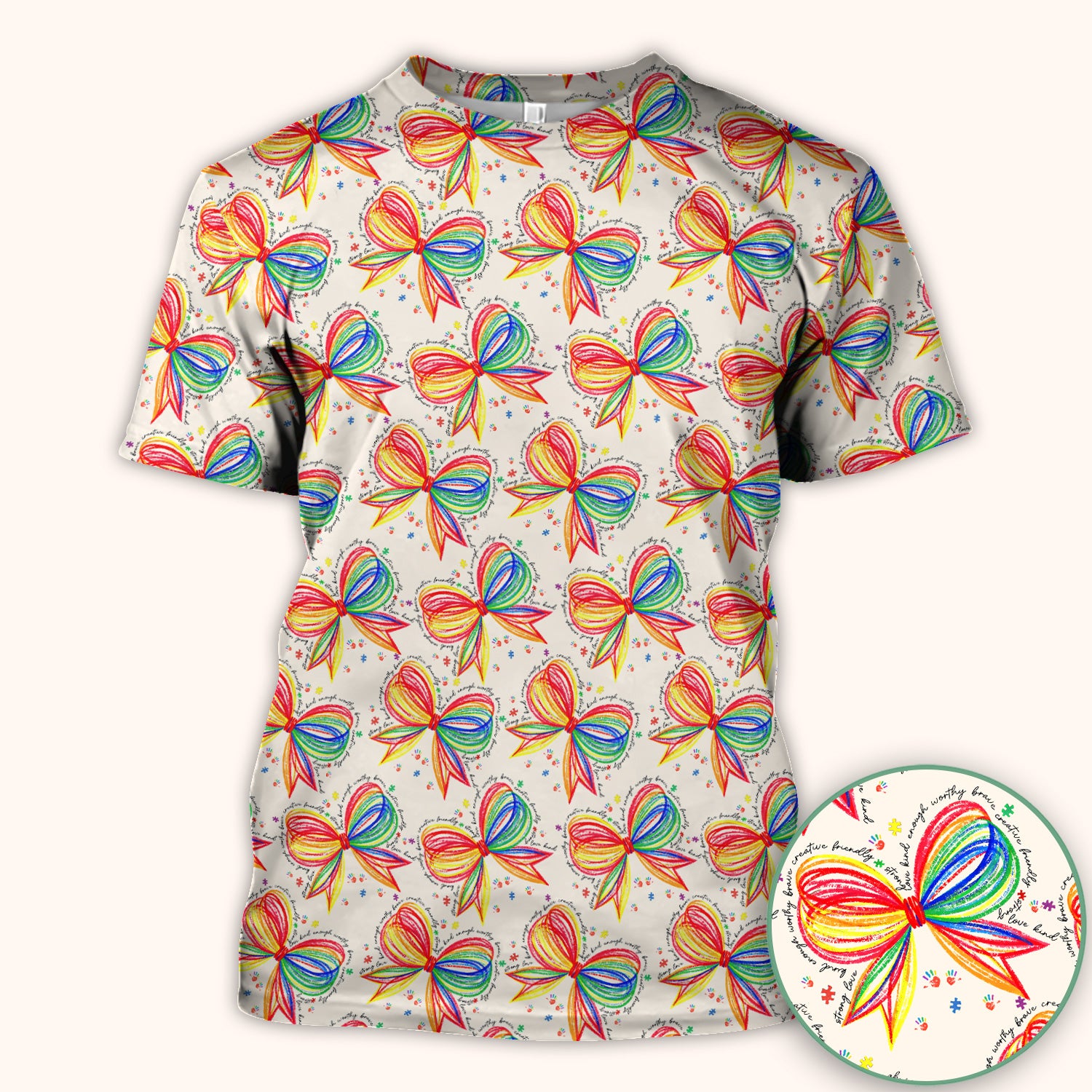 Colorful Rainbow Bow Pattern Scrub Top, Comfortable Scrubs for Nurses
