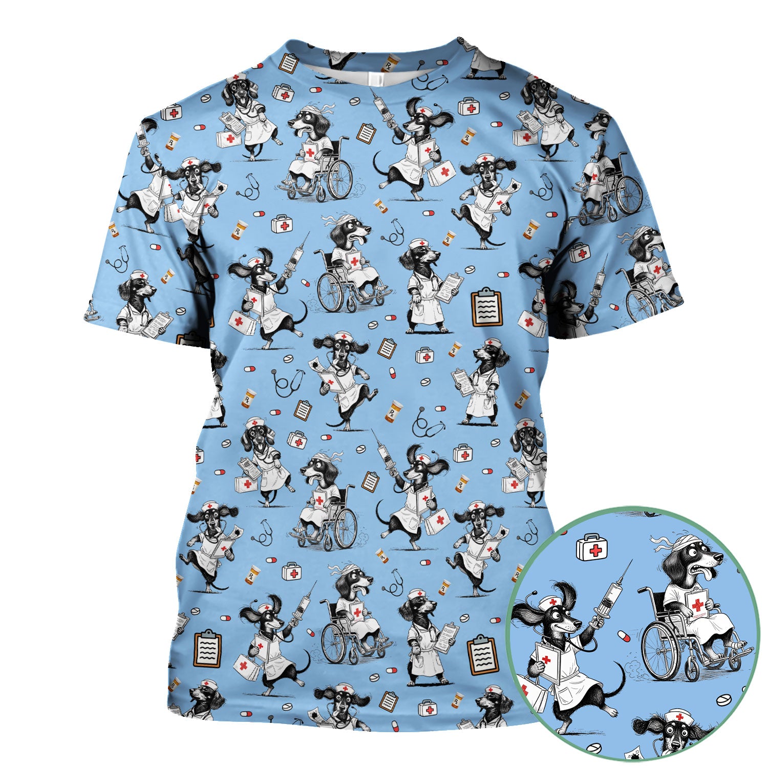 Custom Nurse Scrubs for Women - Funny Dog Print Medical Top - Multi Color Personalized Nursing Shirt for Healthcare Workers
