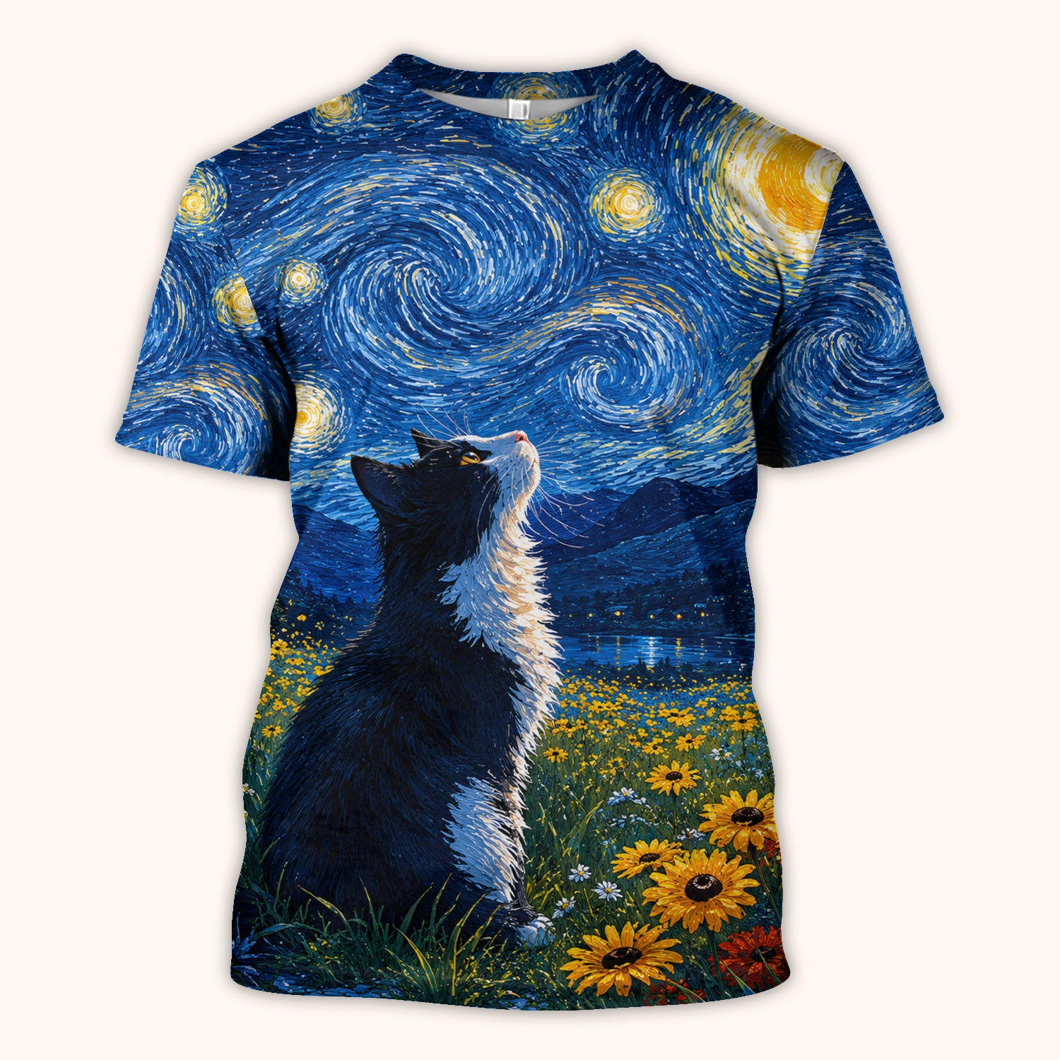 Starry Cat Night Veterinary Nurse Pattern Scrub Top for RN, CNA, Art Medical Uniform