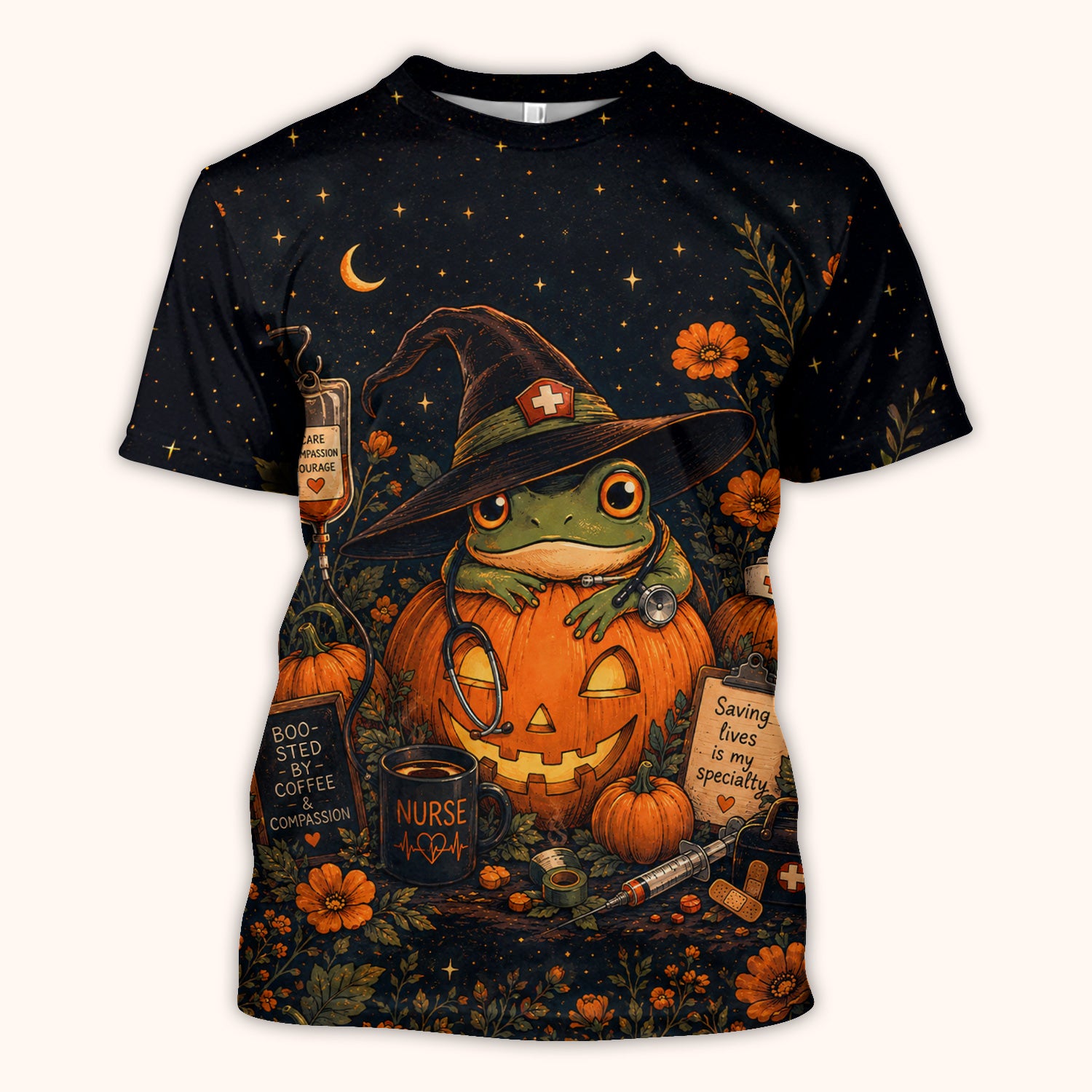Halloween Witch Frog Pumpkin Scrub Top, Comfortable Scrubs for Nurses