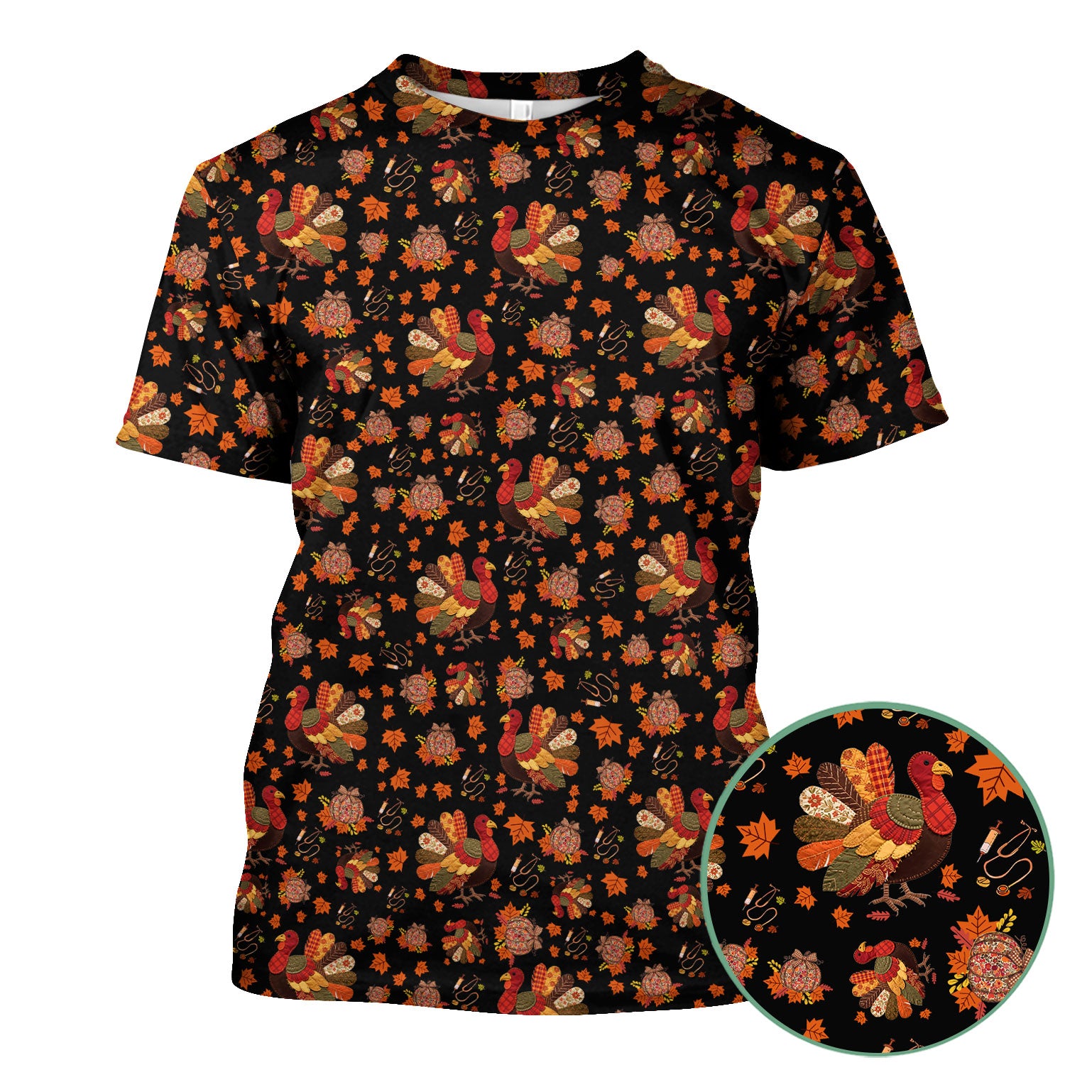 Fall Leaves Thanksgiving Scrubs for Nurses - Comfortable Scrub Tops - Turkey Nursing Uniform Gift for Women