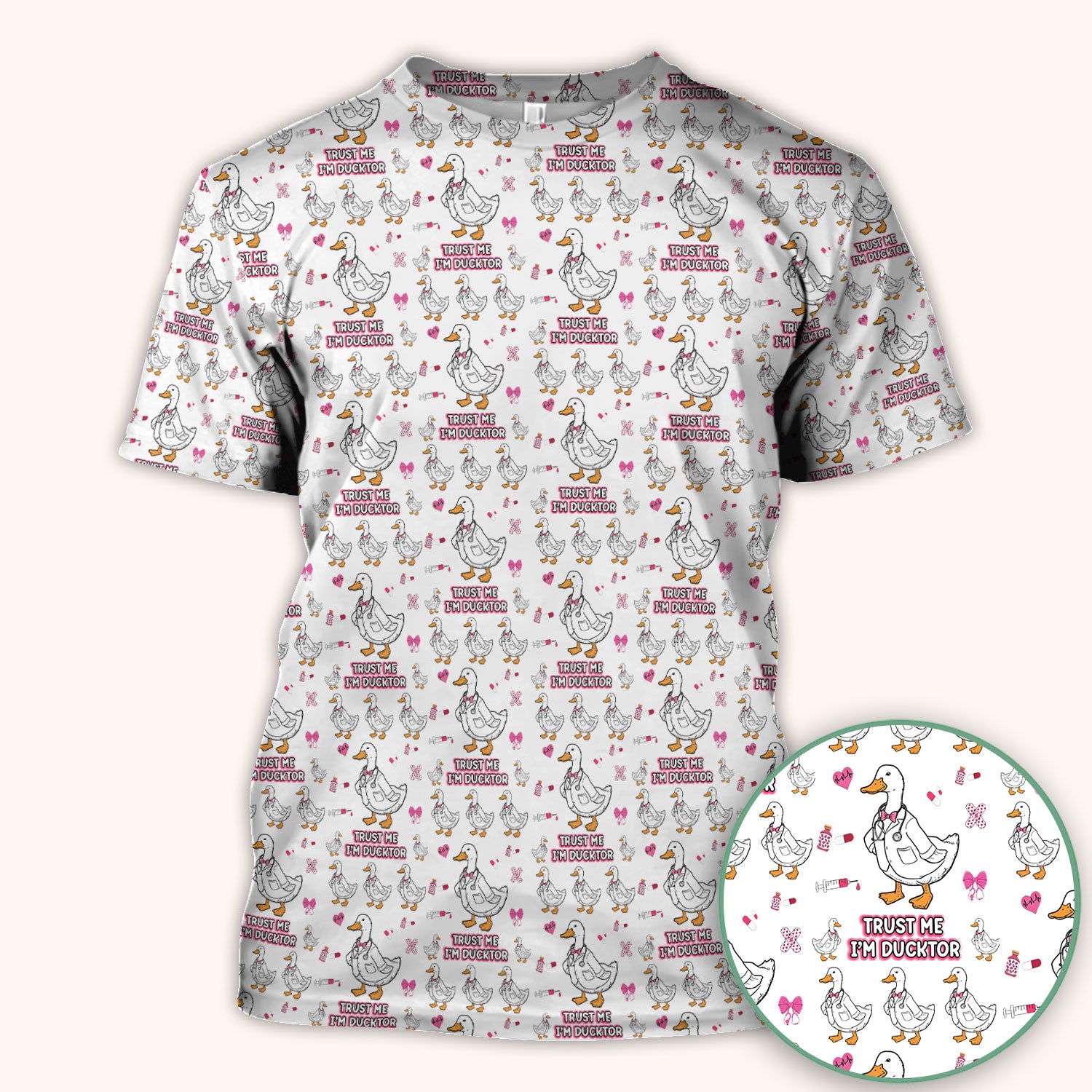 Trust Me I'm Ducktor Scrub Top, Funny Duck Pattern Scrub Shirt, Breathable Fabrics Nursing Uniform For Women