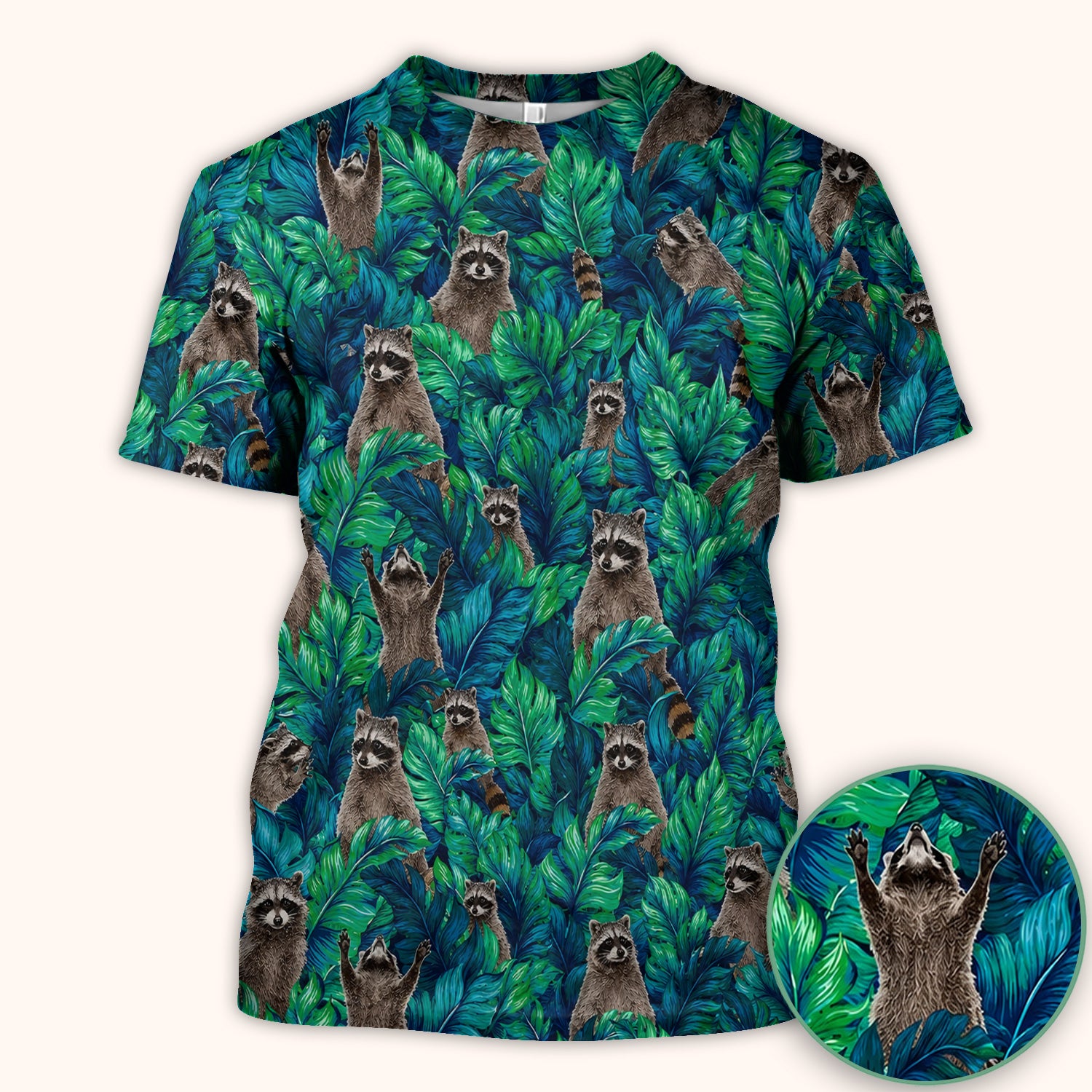 Tropical Raccoon Jungle Leaves Pattern Scrub Top, Comfortable Scrubs for Nurses