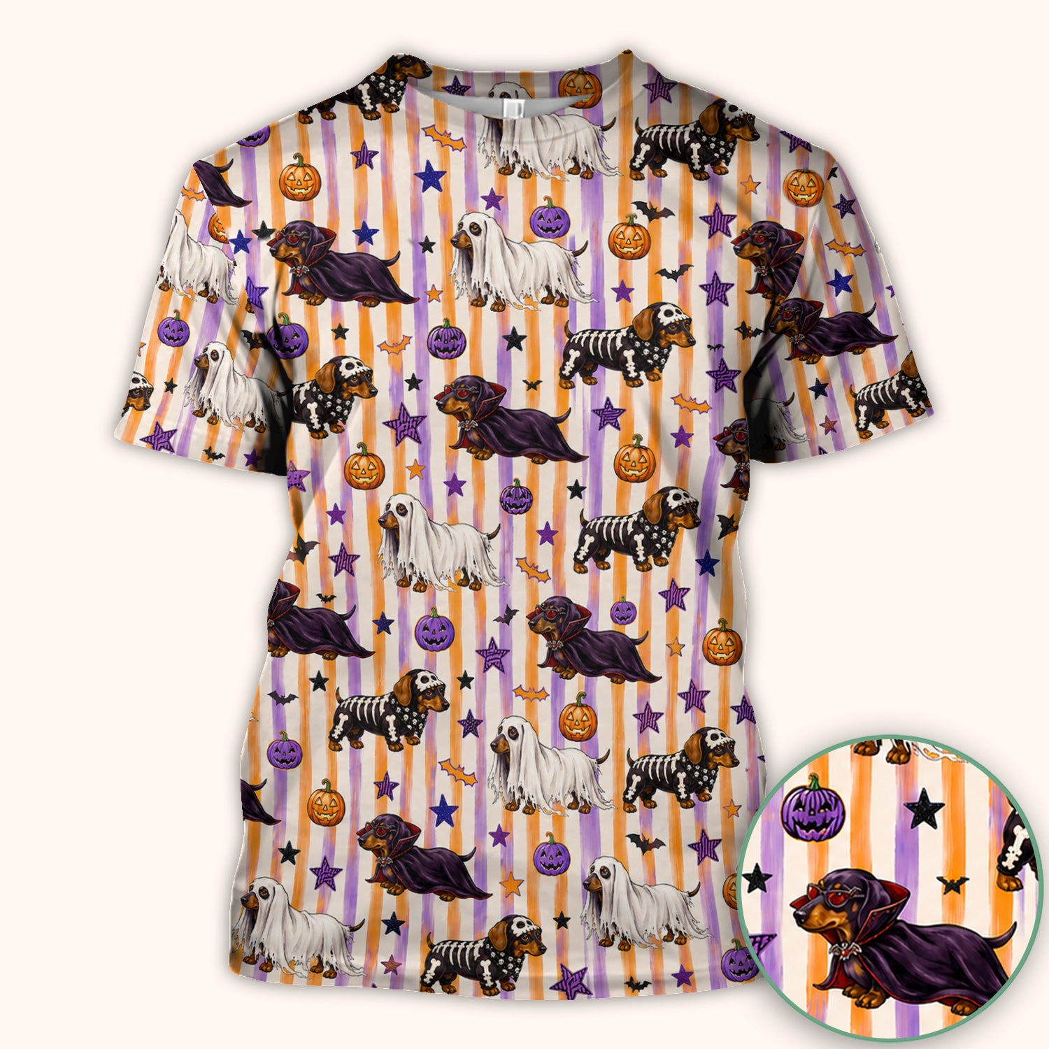 Halloween Dachshund Stripe Pattern Scrub Top, Comfortable Scrubs for Nurses