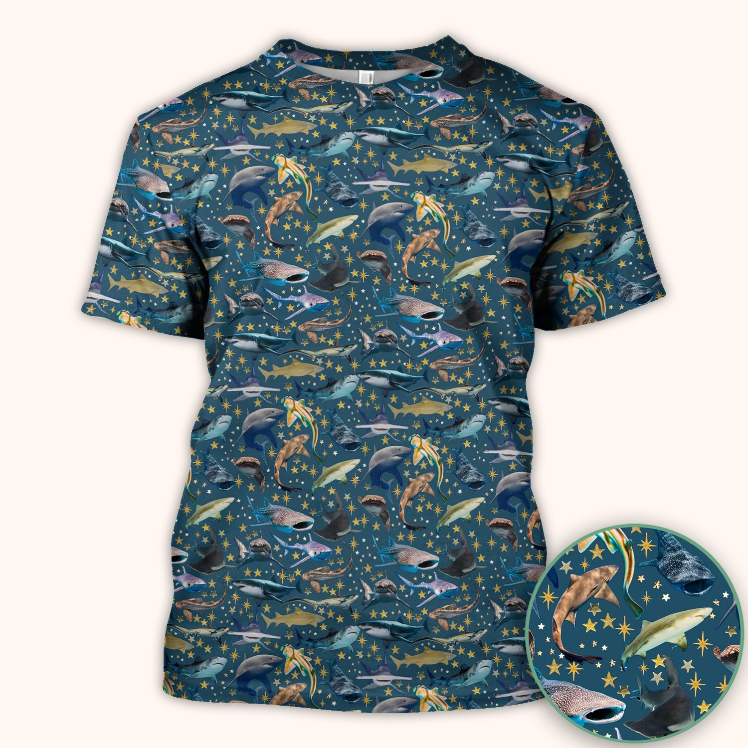 Colorful Shark Ocean Pattern Scrub Top, Breathable Fabrics Nursing Uniform