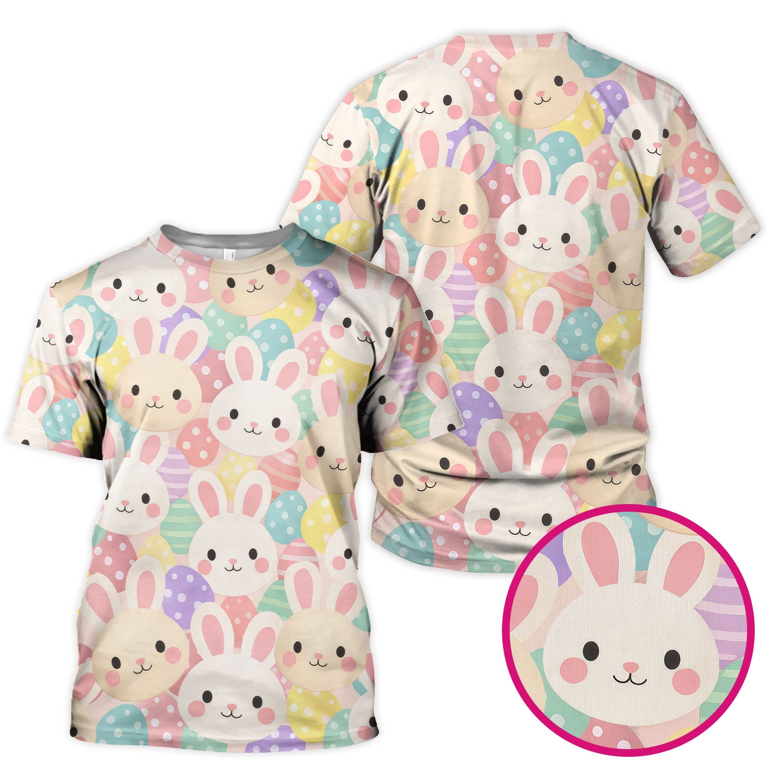 Pastel Bunny Faces Easter Eggs Pattern Scrubs Top, Comfortable Scrubs for Nurses